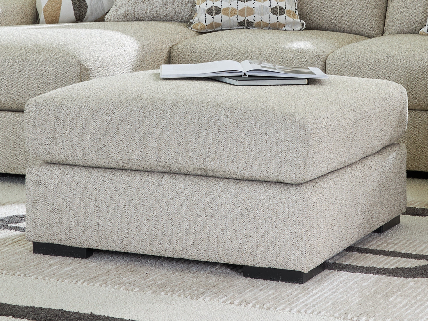 Laurelgrove oversized accent ottoman in pebble chenille, front angle view