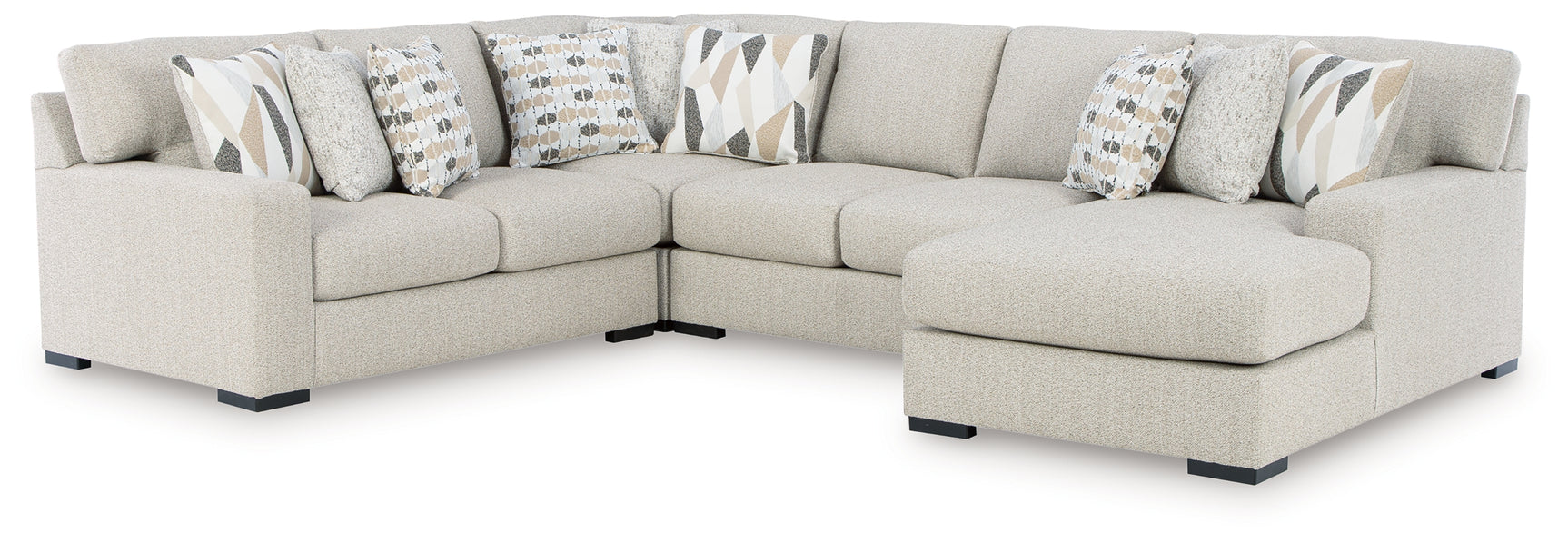 Angled front view of Laurelgrove Pebble Chenille Sectional with Chaise