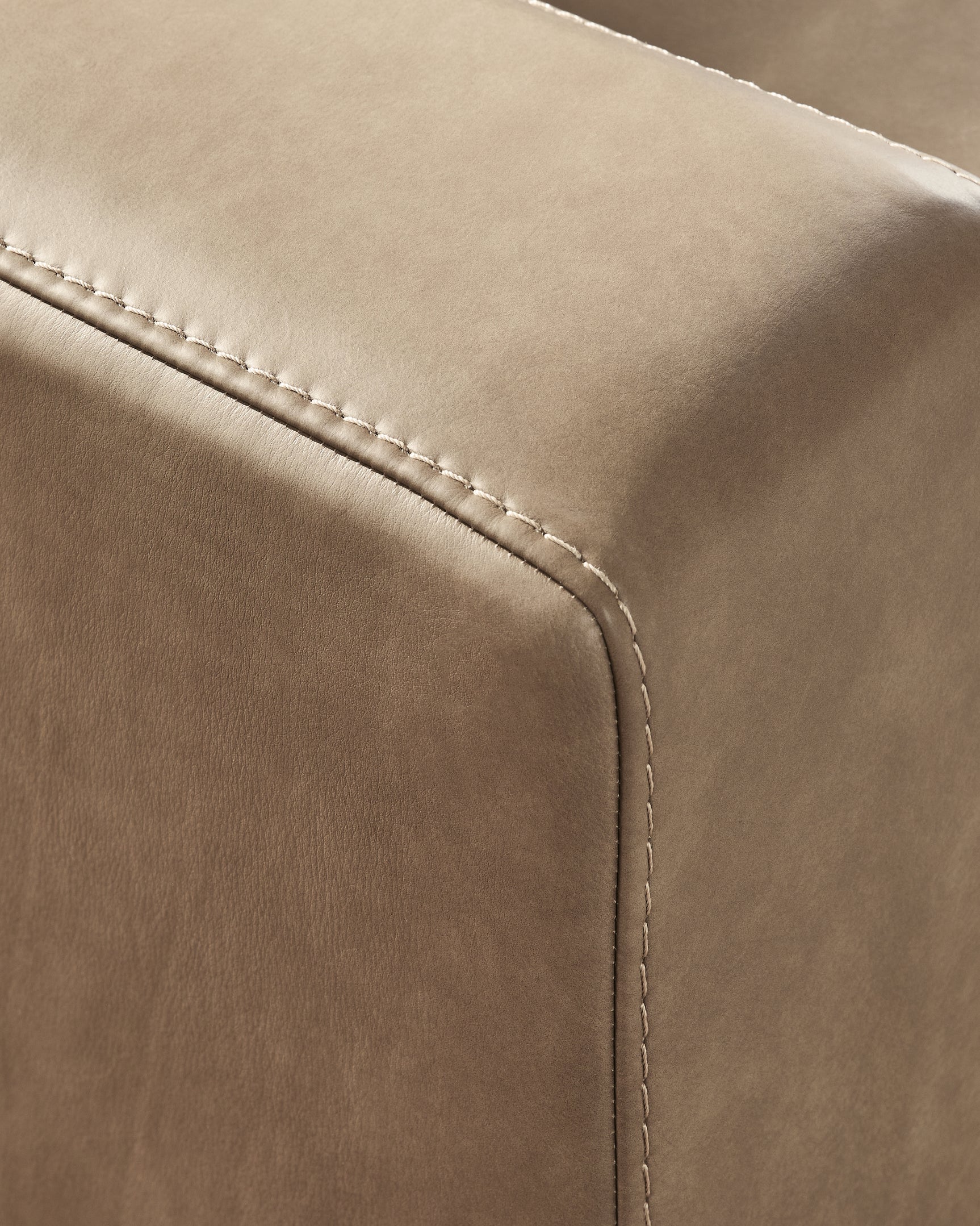 Close-up of stitching detail on Veronella Sahara Leather sectional