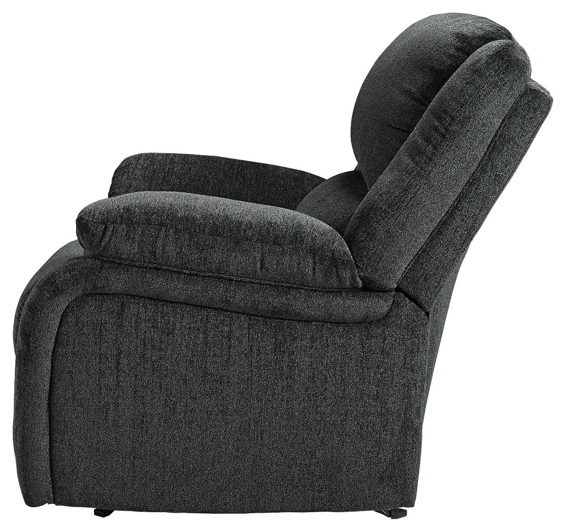 reclining position of Draycoll Slate Chenille Recliner
