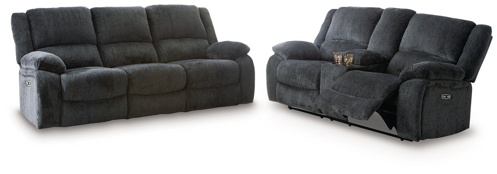 Center console with cup holders on loveseat