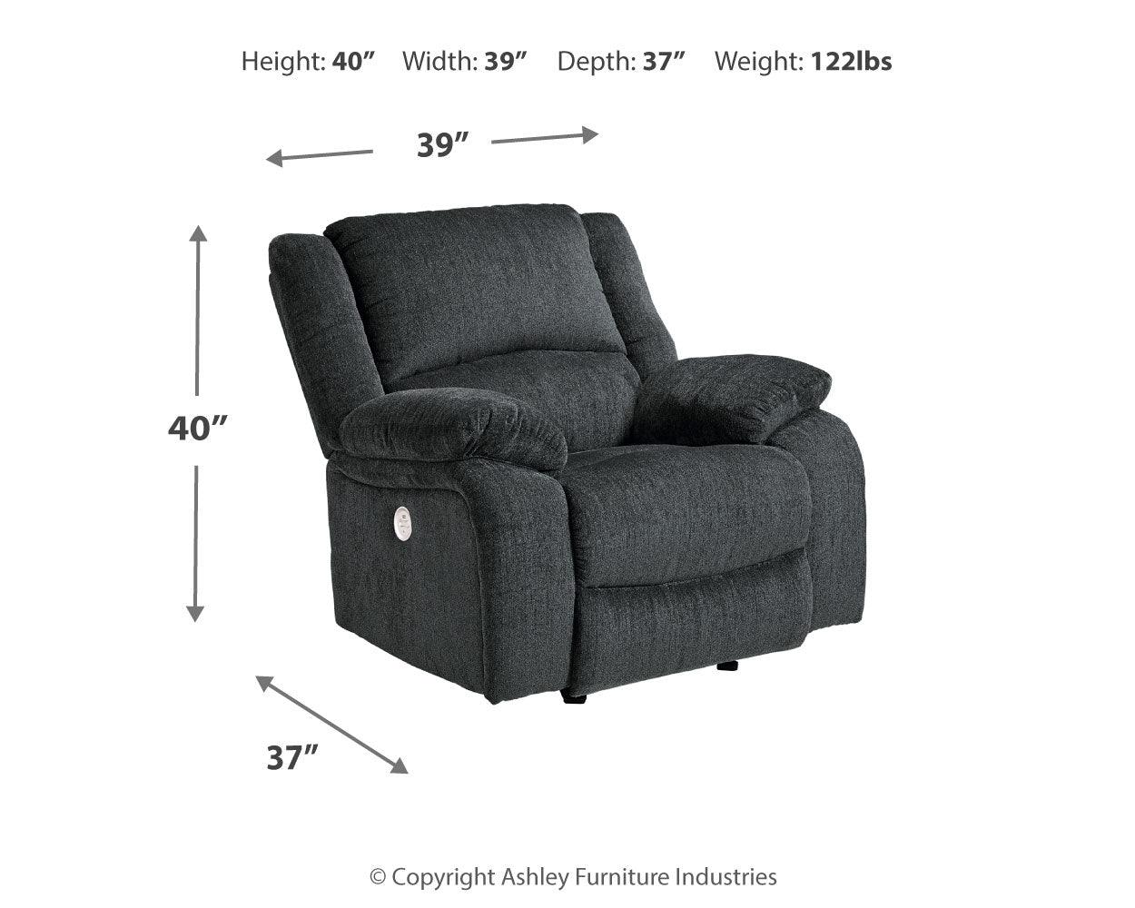 Draycoll Slate Chenille Power Recliner dimensions illustration
