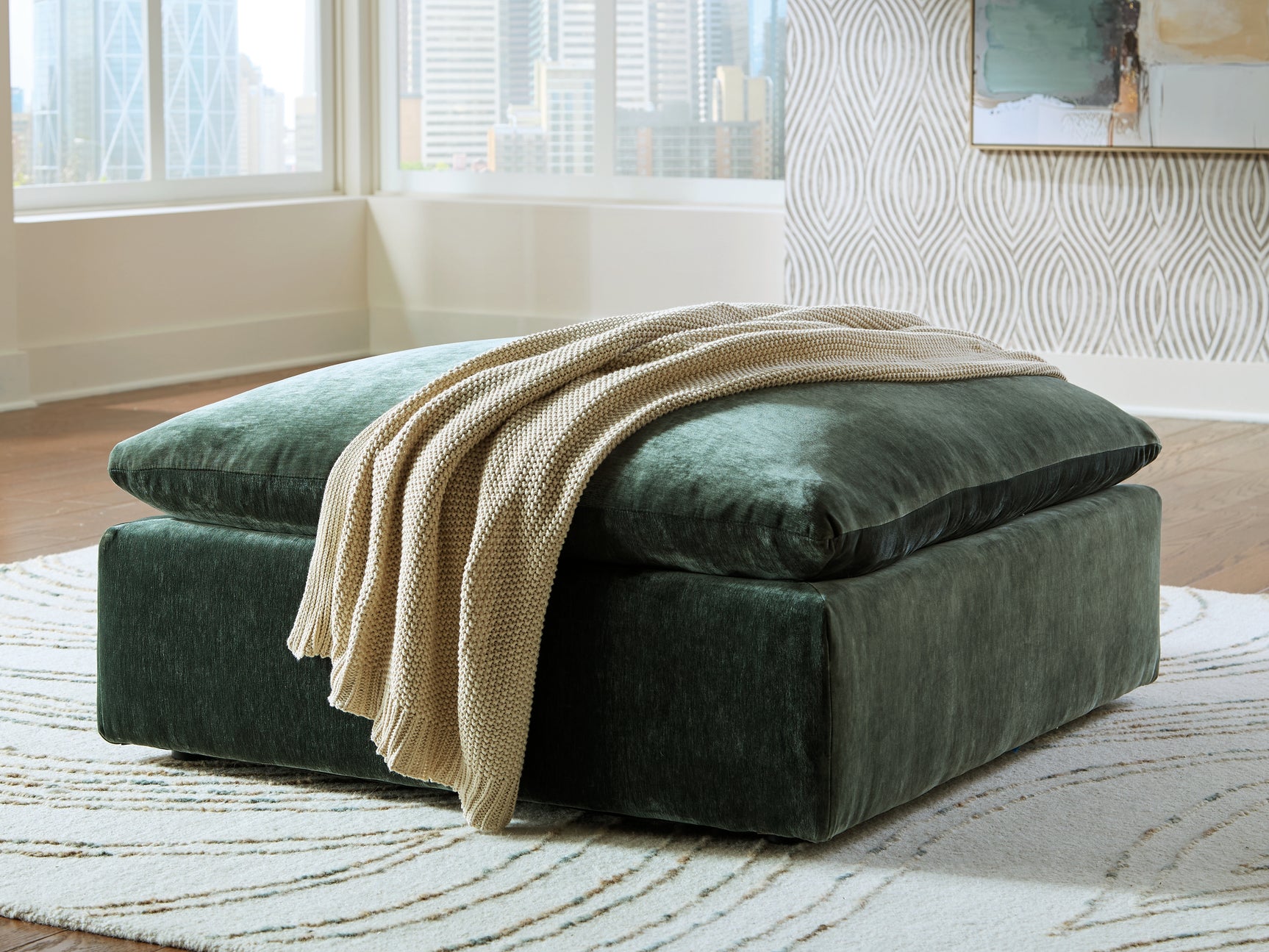 Carriage View Jade Velvet Oversized Accent Ottoman