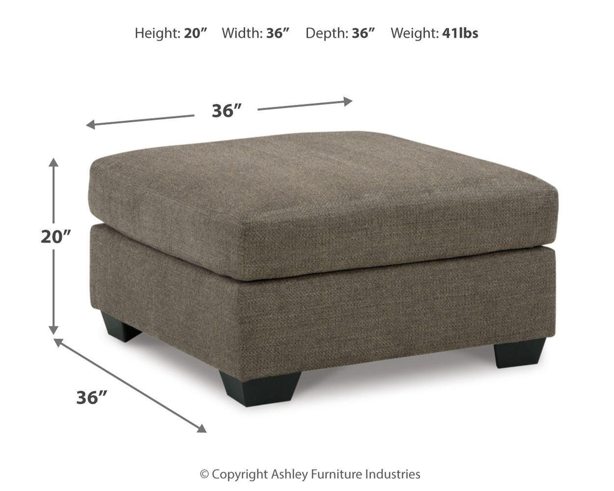 Mahoney Chocolate 2-Piece Sectional with Ottoman — dimension illustration