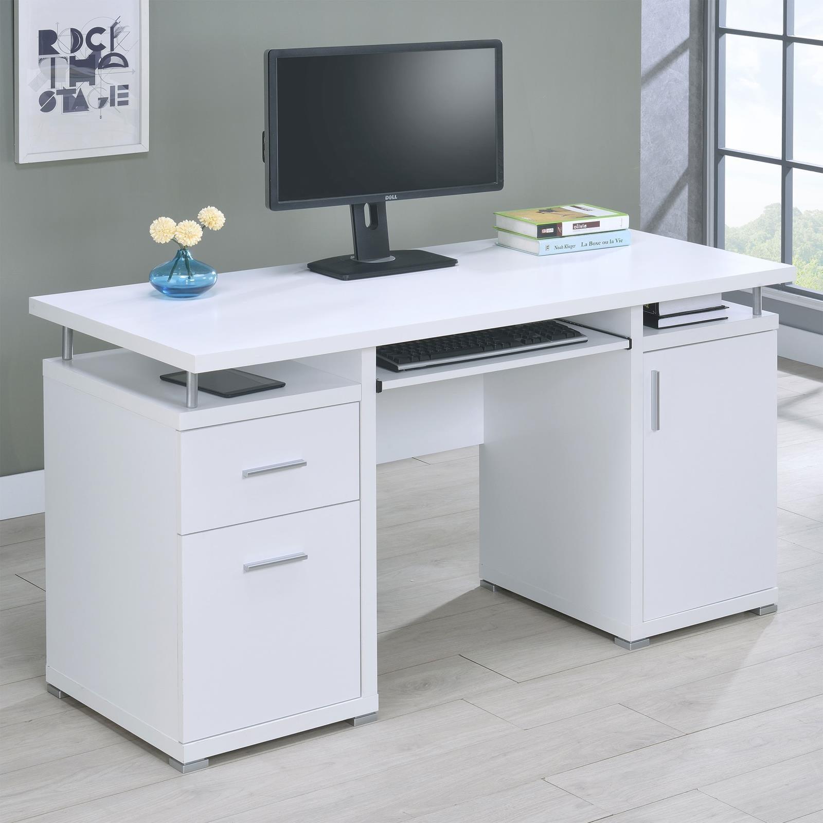 Tracy White and Silver Office Desk front view
