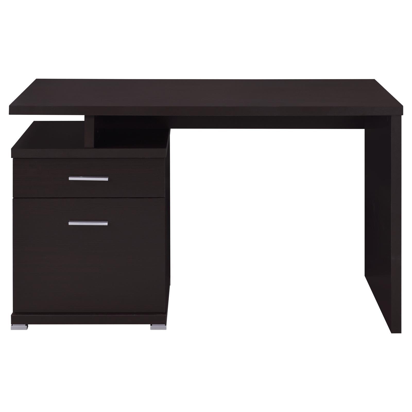 Irving Dark Cappuccino Office Desk drawer open showing storage
