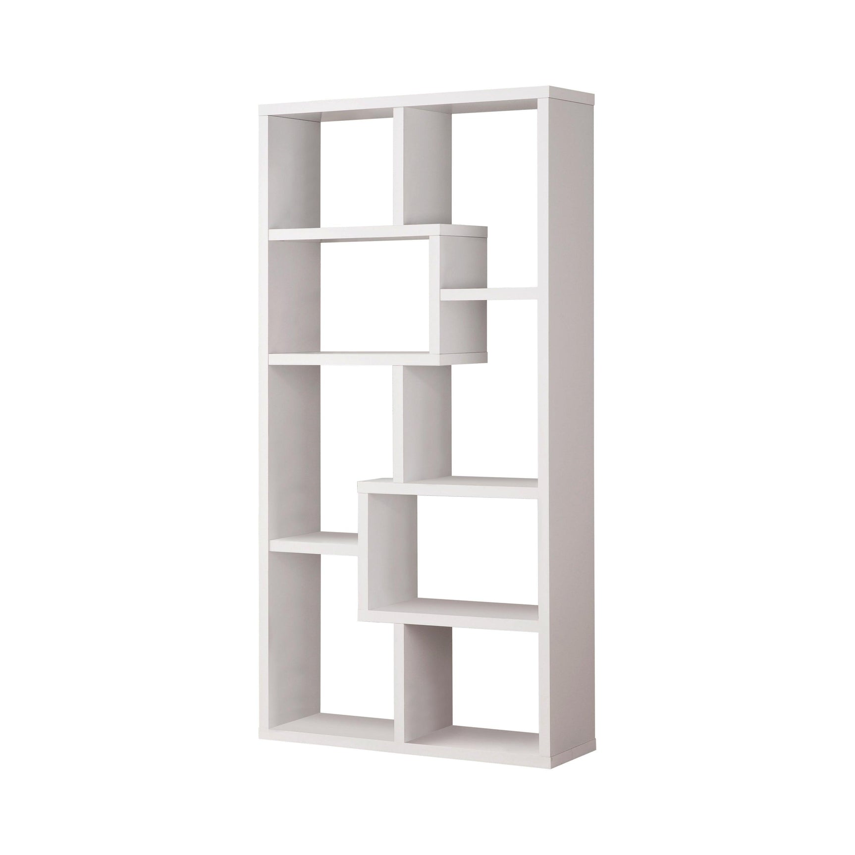 Angled view of Theo 10-Shelf White Bookcase