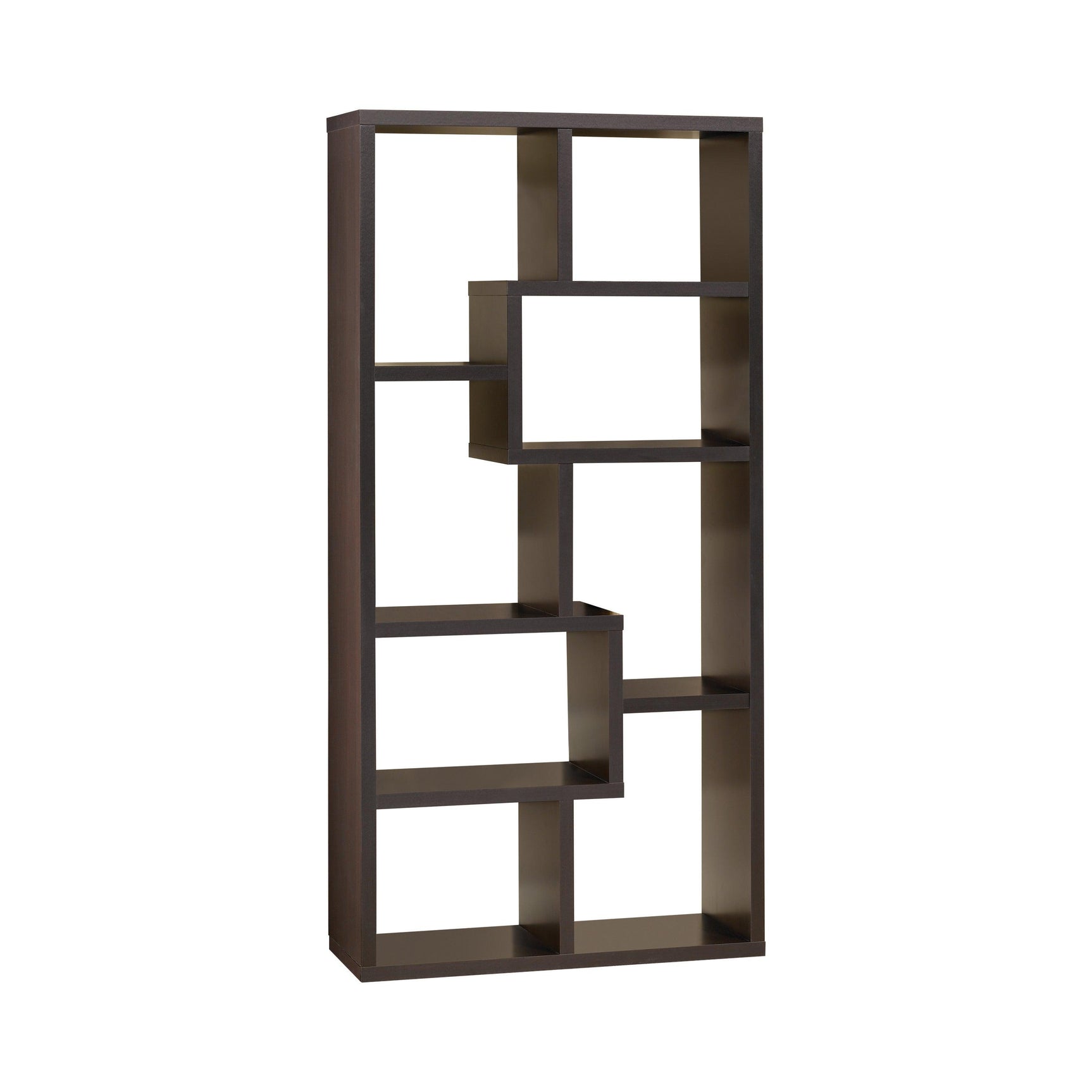 Theo 10-Shelf Bookcase Cappuccino detail of shelves