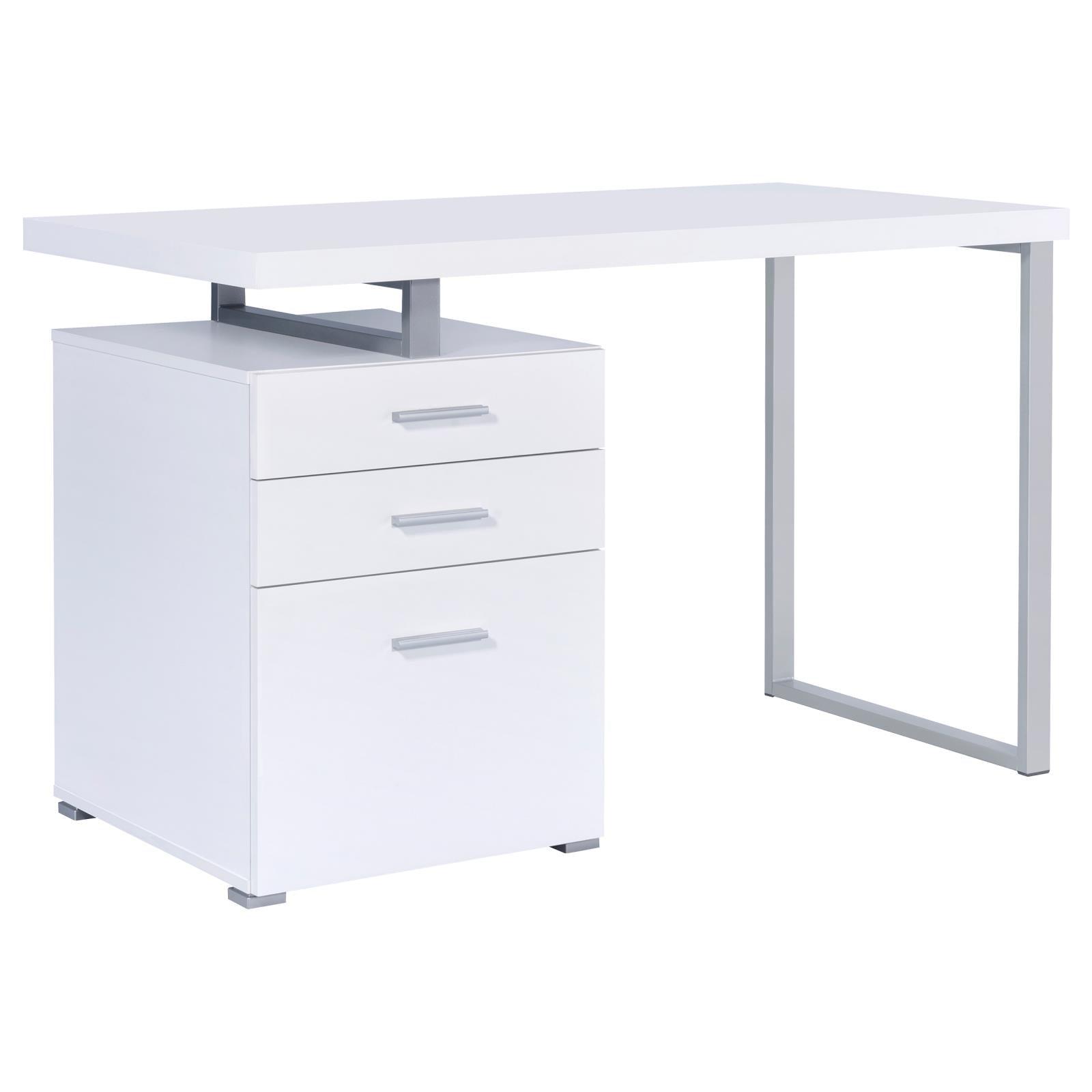 Brennan office desk white grey silver drawer detail