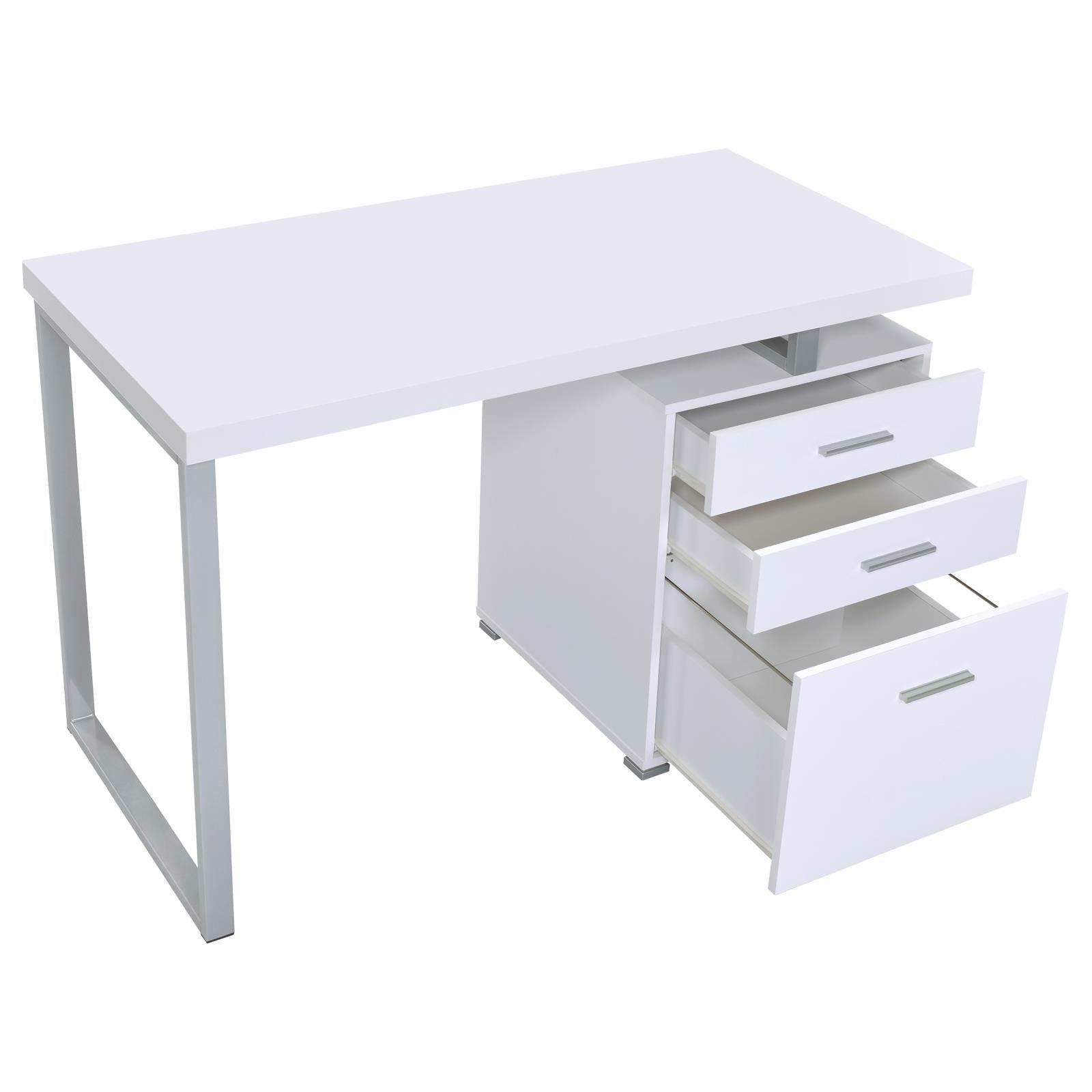 Brennan office desk white grey silver side view