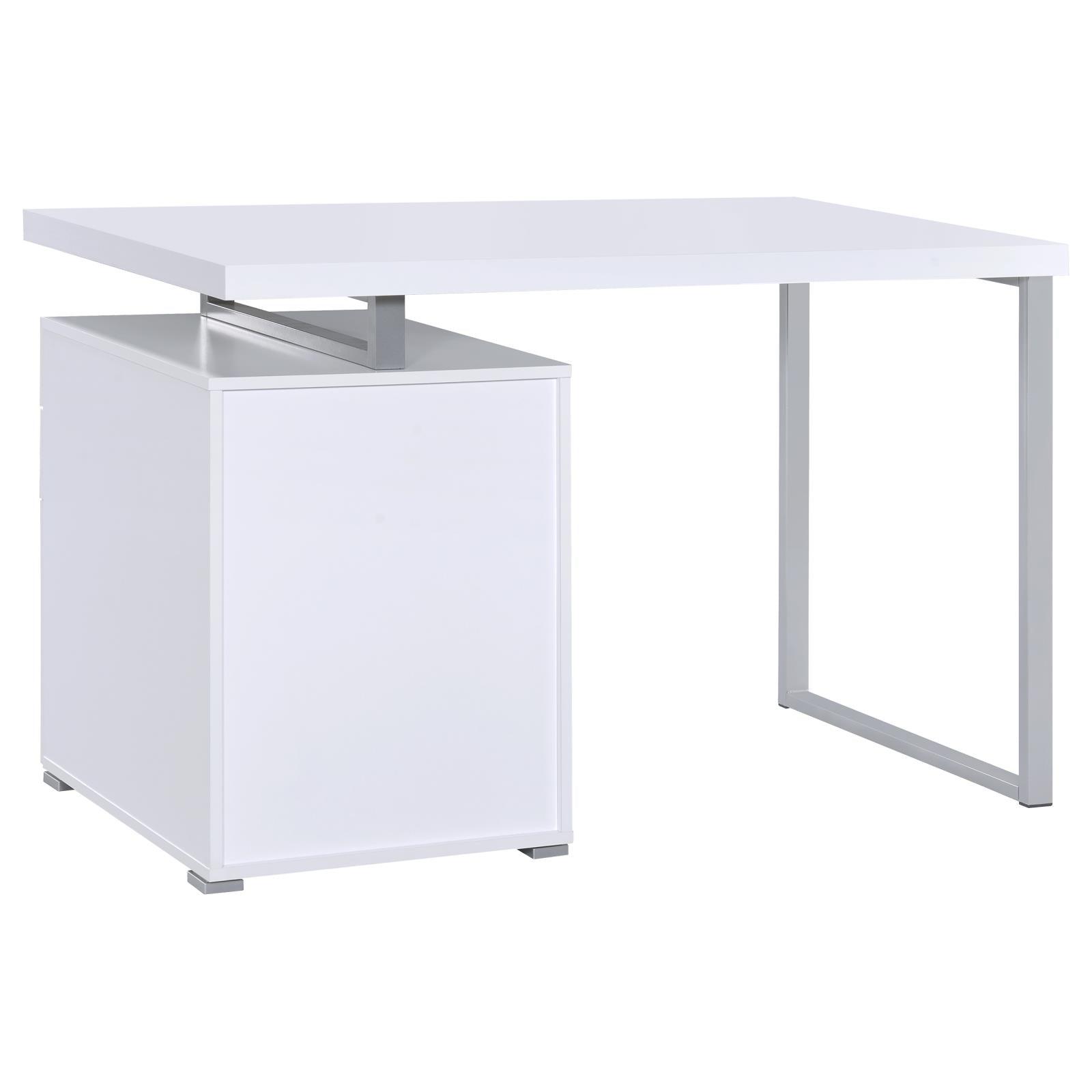 Brennan office desk white grey silver file drawer