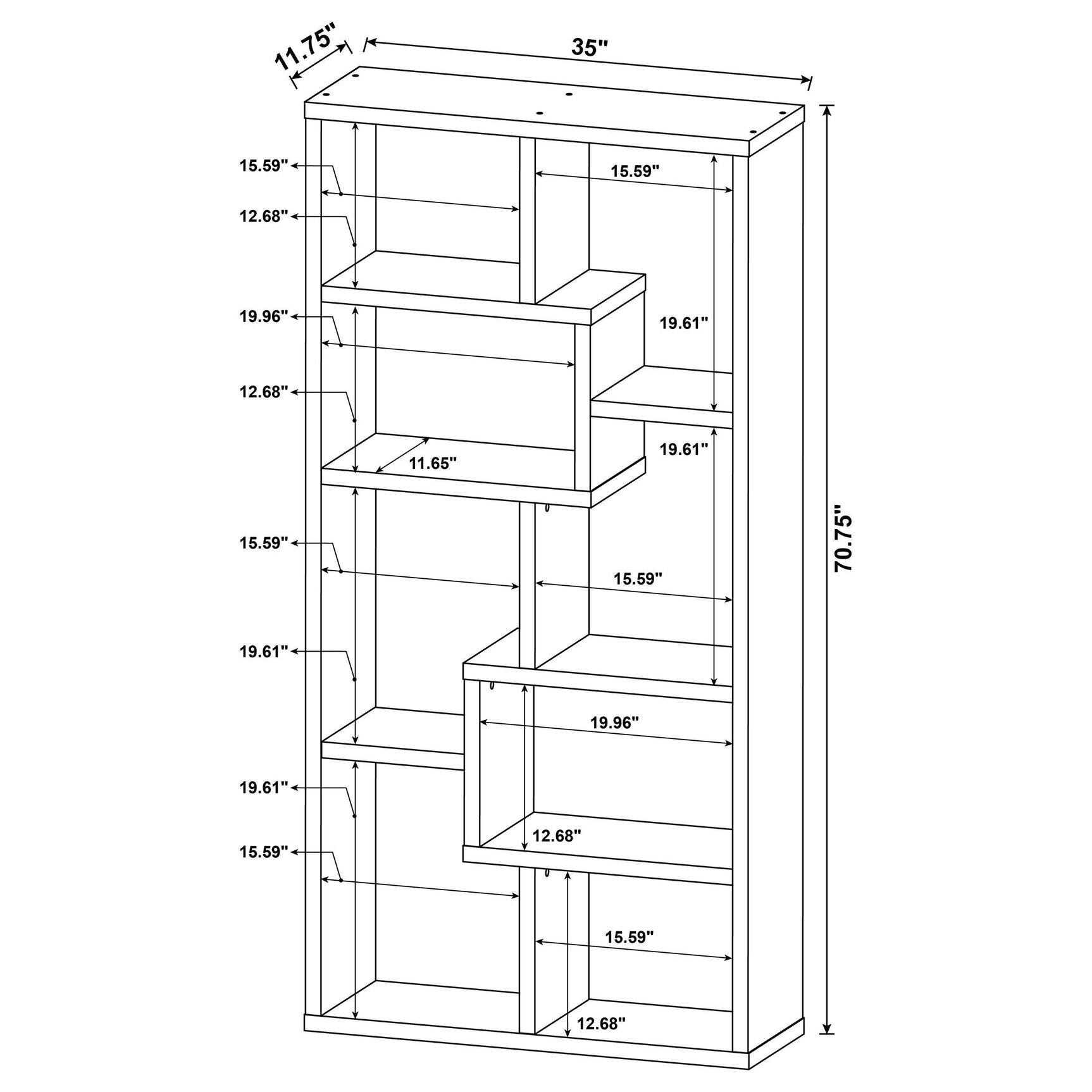 Reversible shelving pattern demonstration on Theo bookshelf
