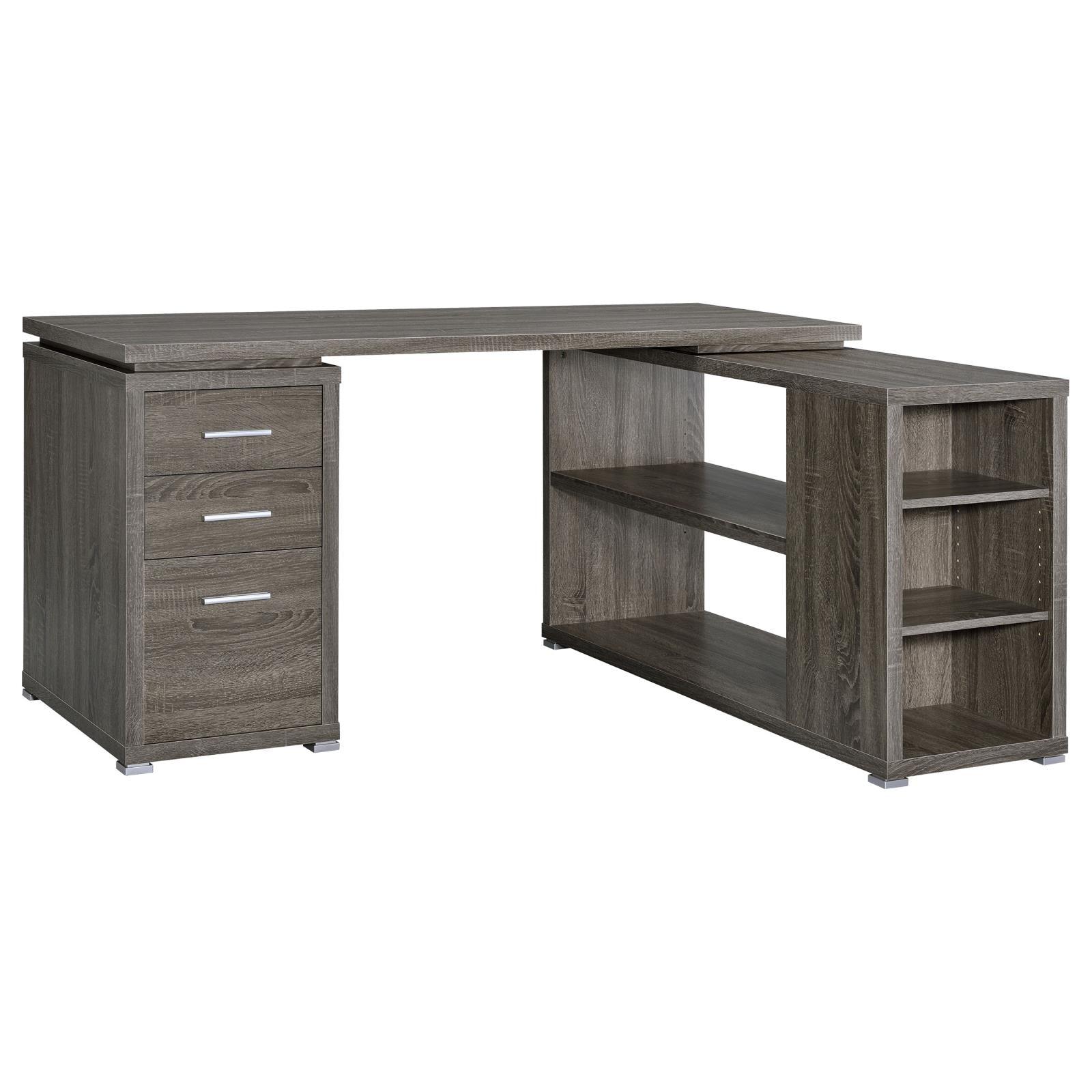 Yvette Natural Grey L-shape Office Desk side view showing L-shaped design