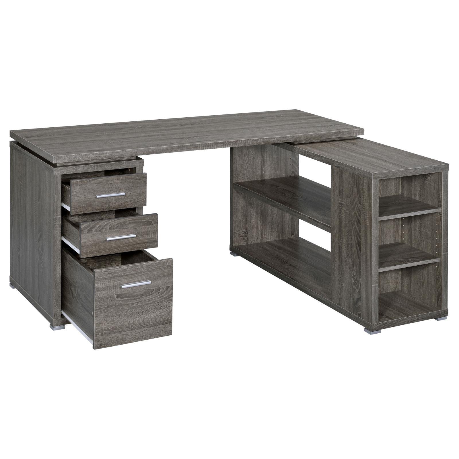 Yvette Natural Grey L-shape Office Desk close-up of drawer handles