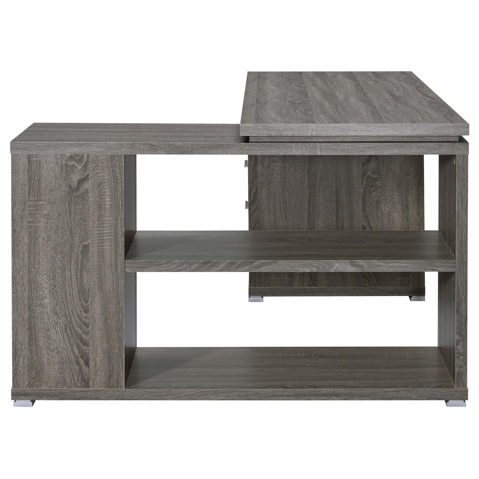 Yvette Natural Grey L-shape Office Desk slide-out keyboard tray detail
