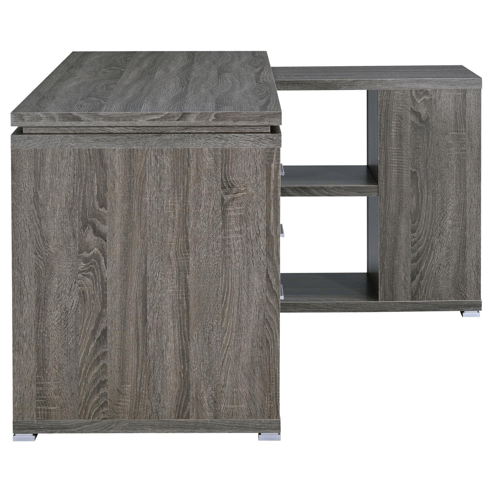 Yvette Natural Grey L-shape Office Desk close-up of melamine surface texture