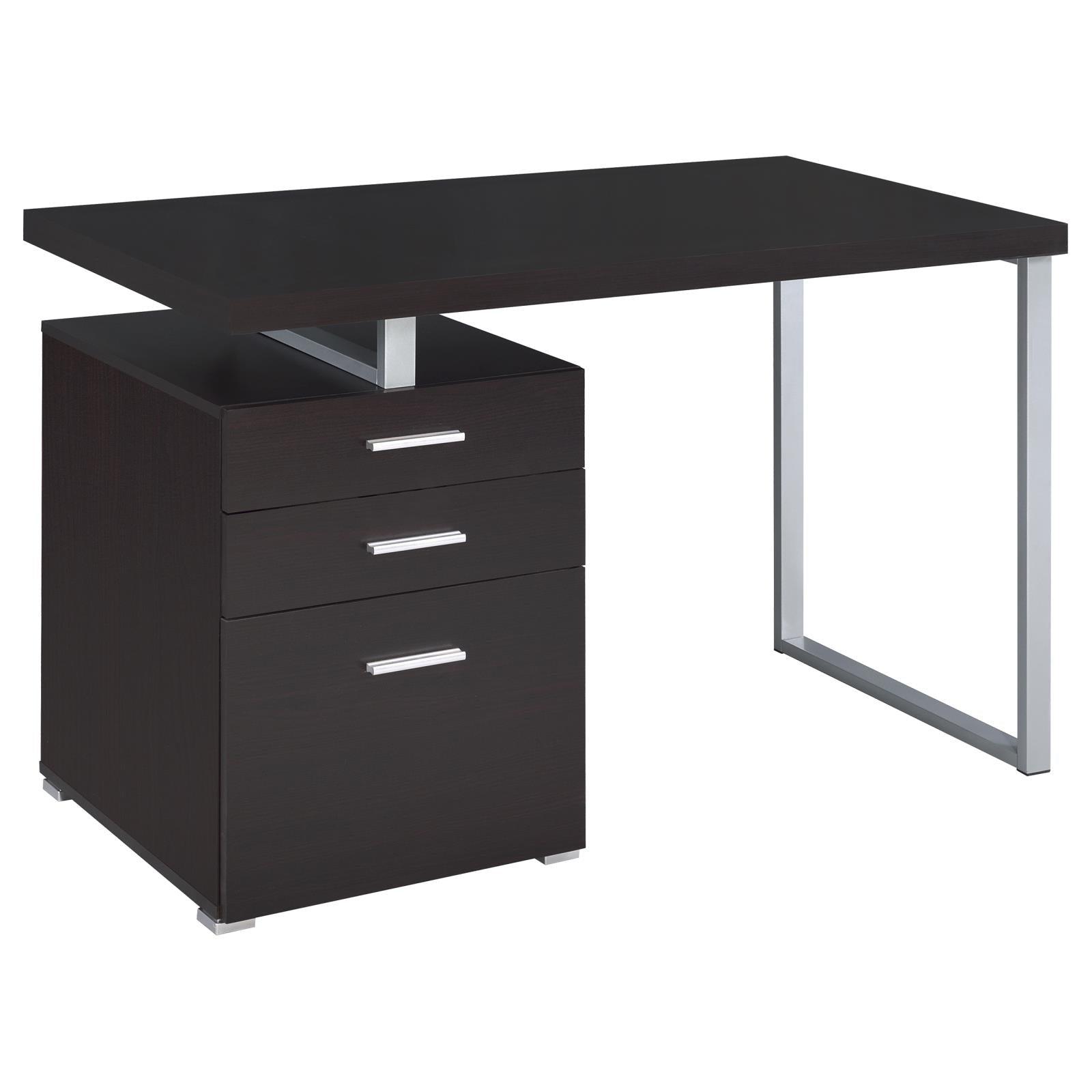 Brennan Cappuccino 3-Drawer Office Desk side view showing drawers