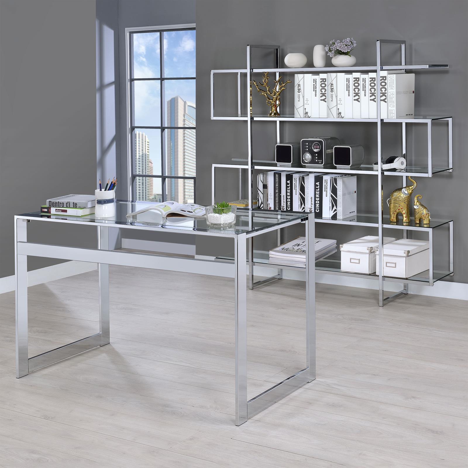Hartford Chrome Glass Top Writing Desk - side view
