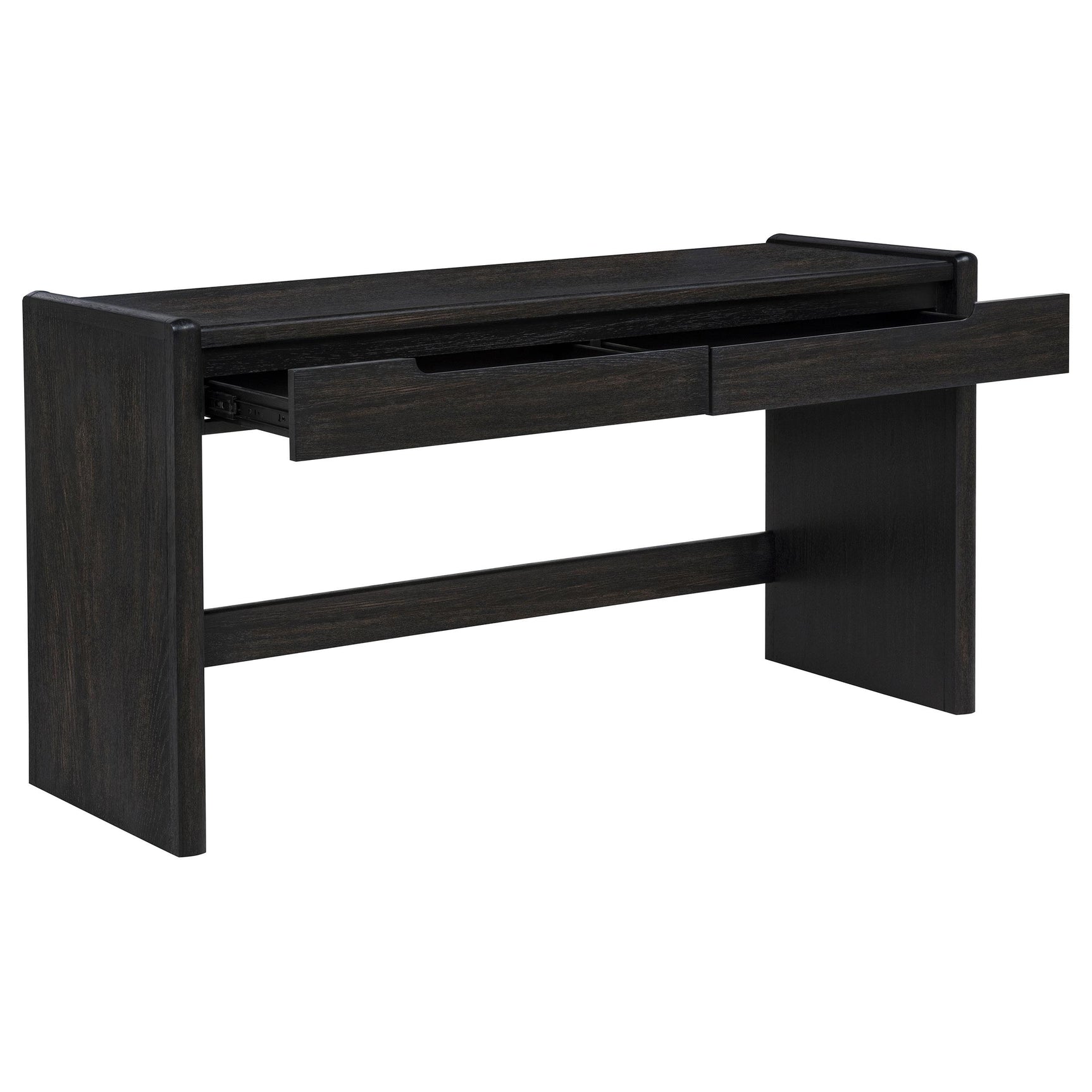 Leandro writing desk side angle with open leg design