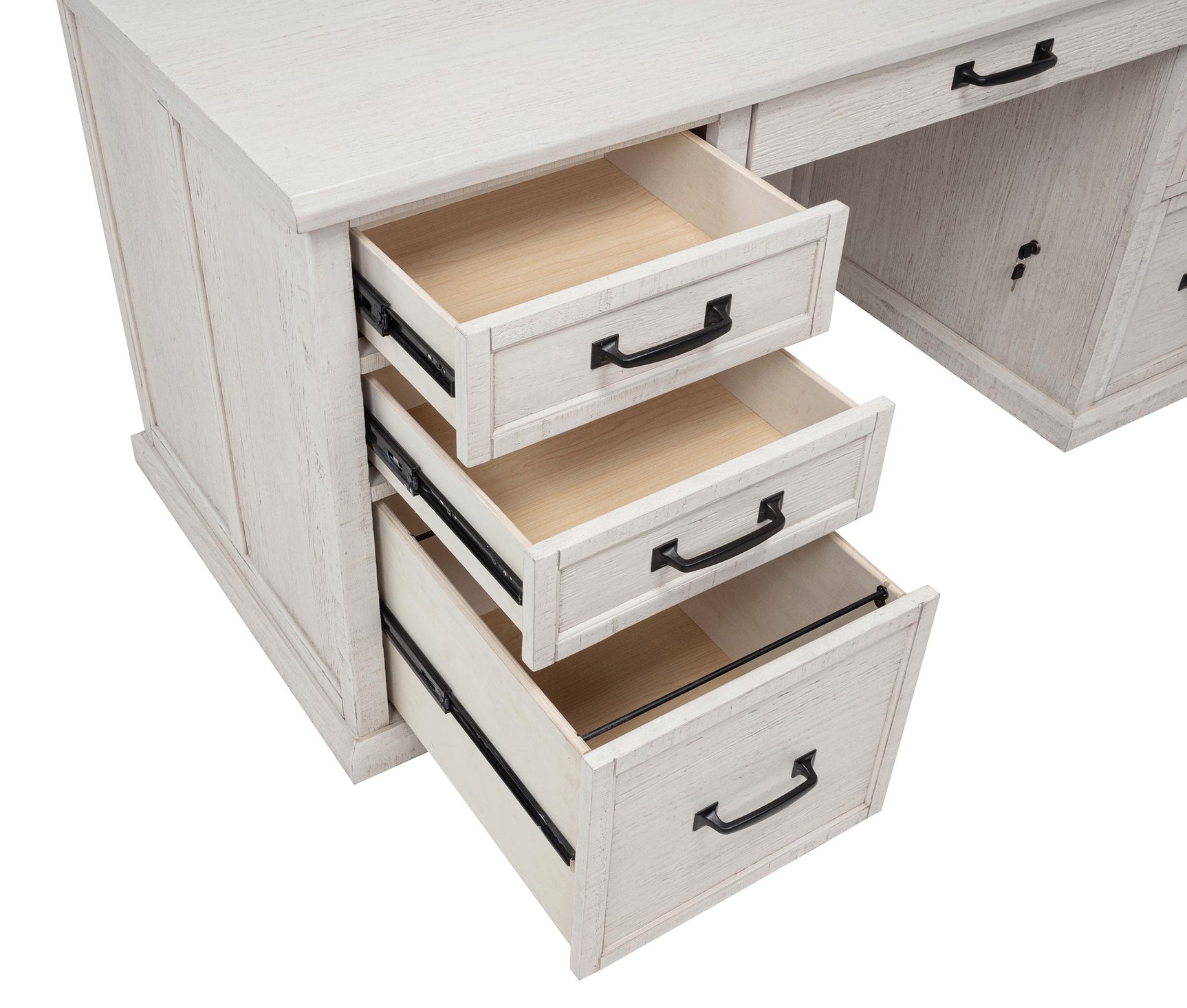 Top view showing desktop power outlets and wire management grommet