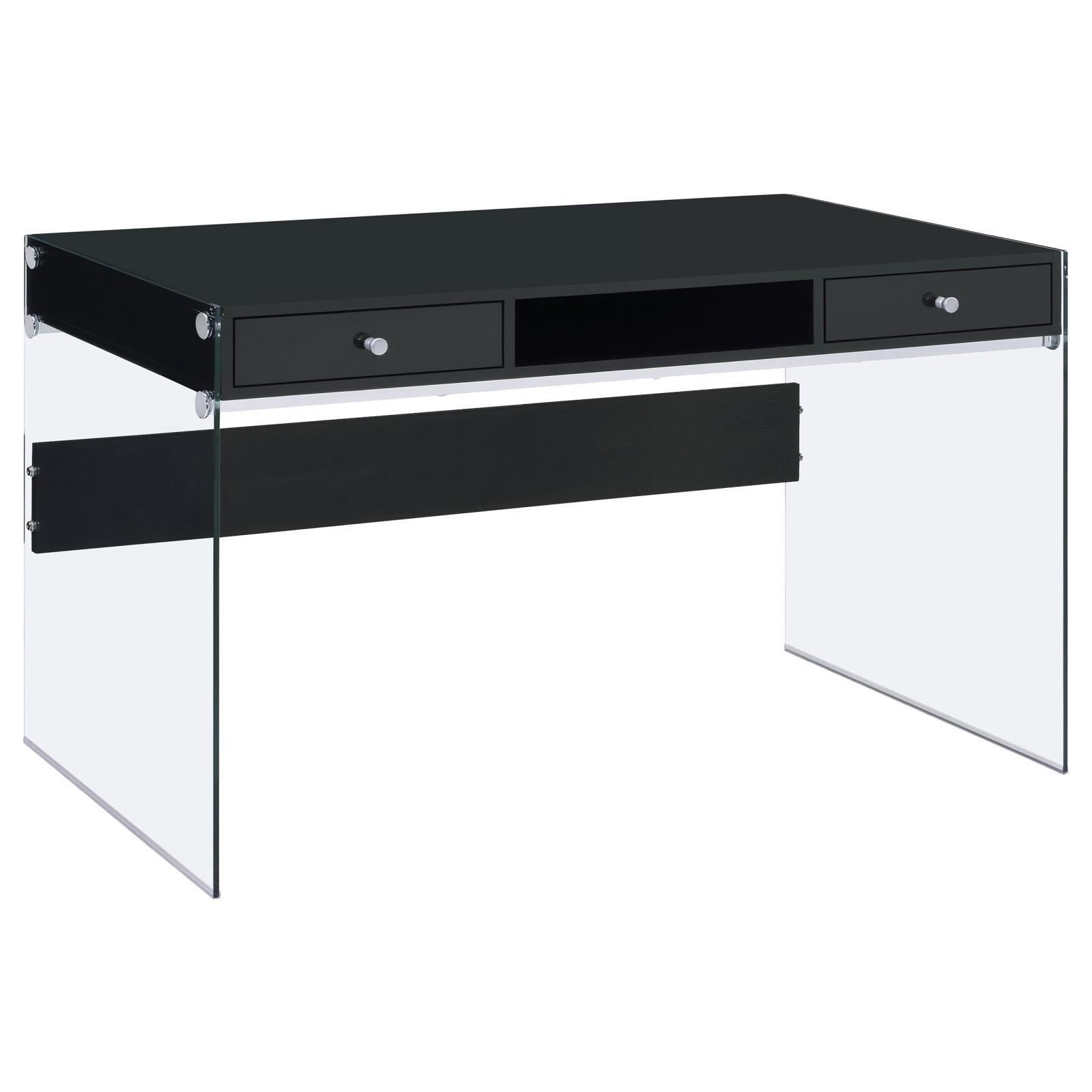 Dobrev Writing Desk showing open storage and drawers