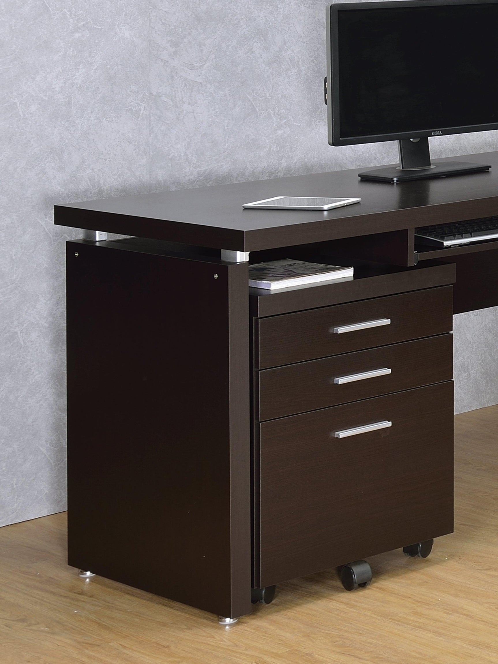 Skylar 3-Drawer Mobile File Cabinet close-up showing pull handles