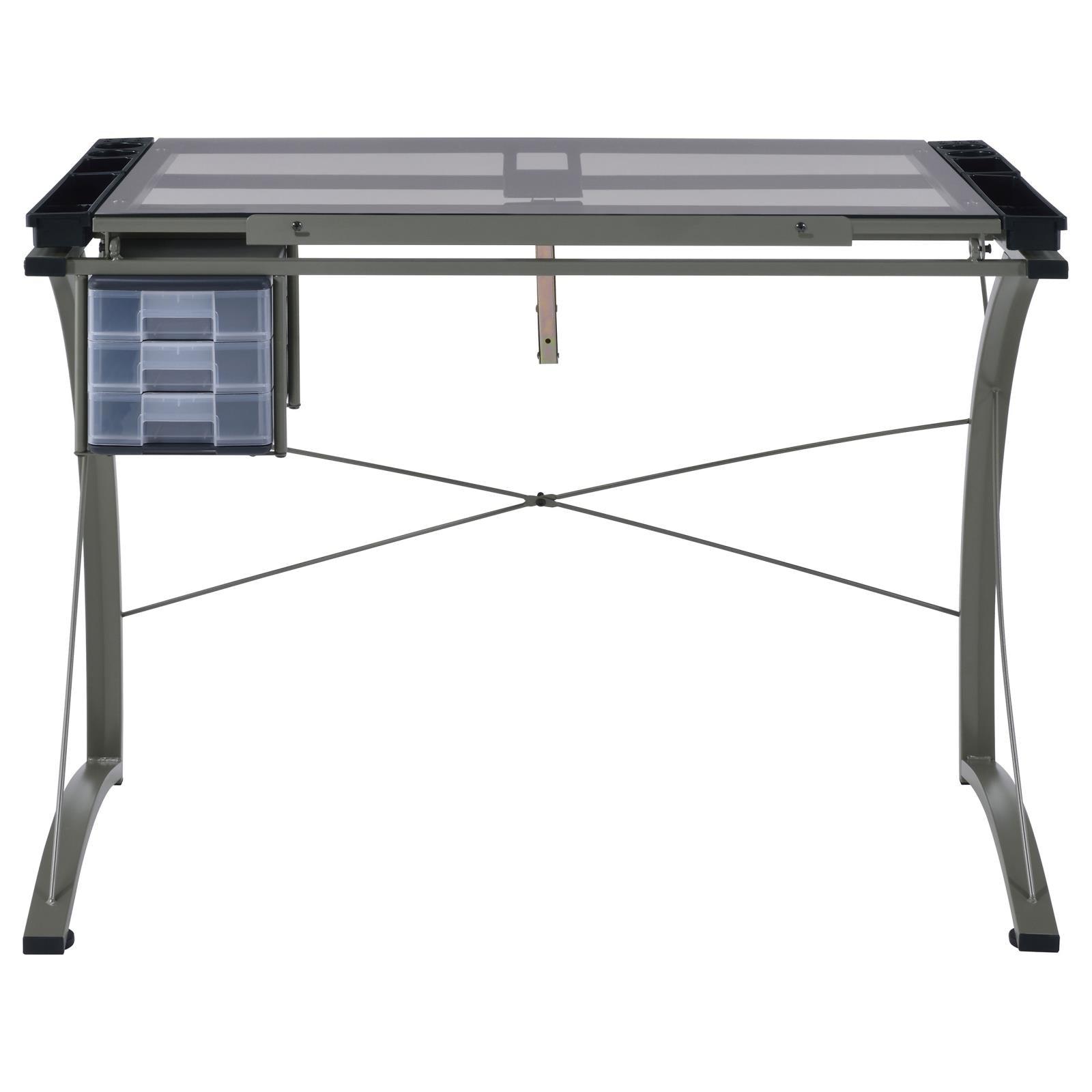 Pencil ledge storage on Melo Champagne Drafting Desk
