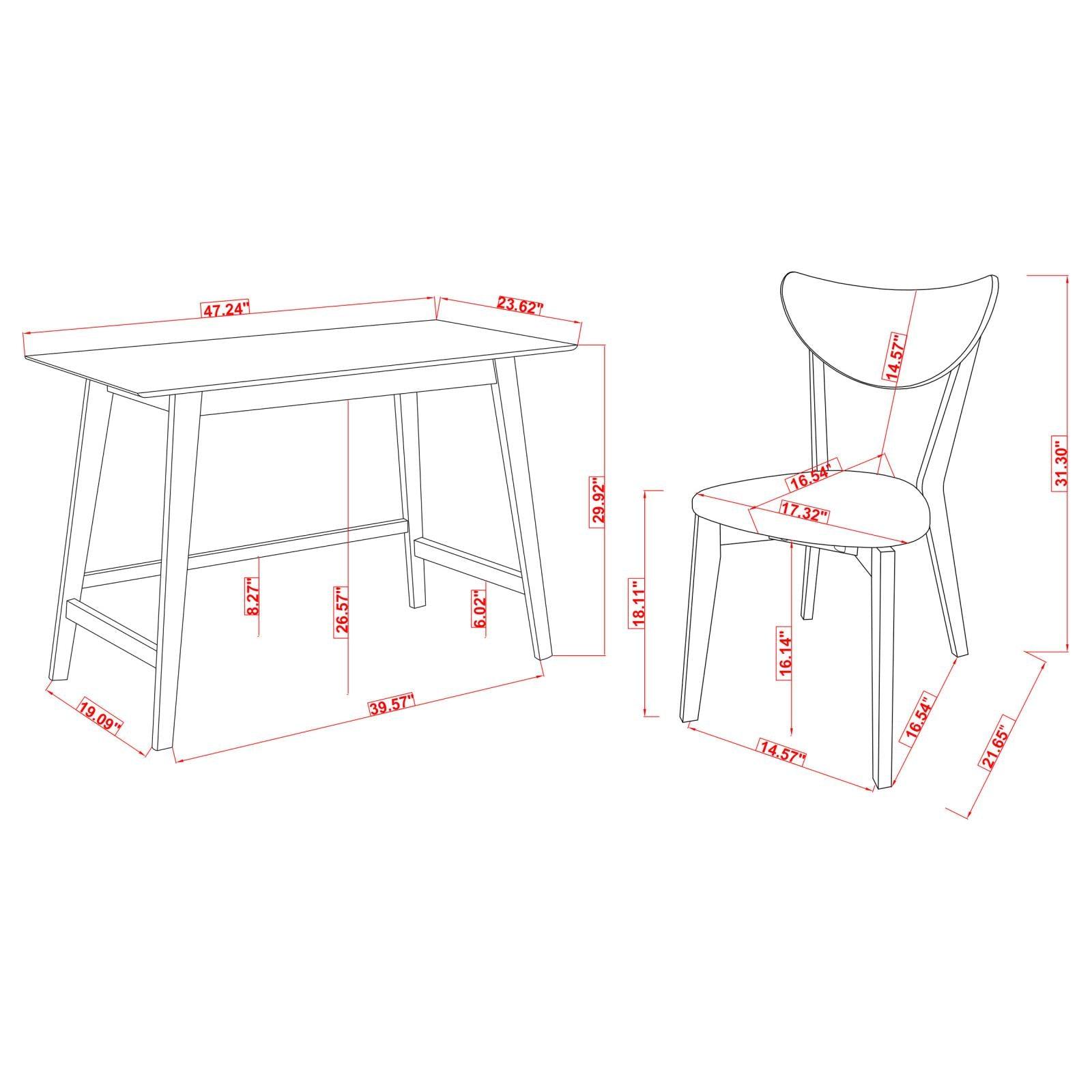 Side view of writing desk and chair set
