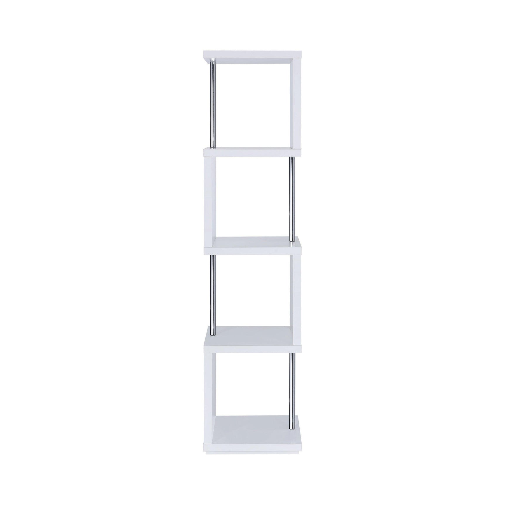 Close-up of chrome metal supports on Baxter bookcase