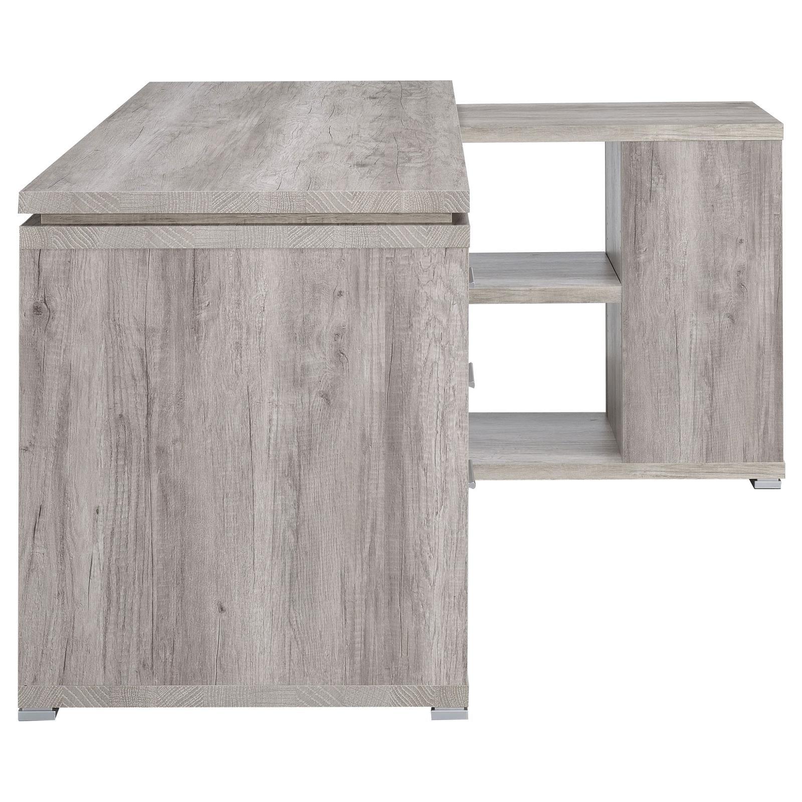 Yvette Naturak Driftwood L-shape Office Desk filing cabinet drawer