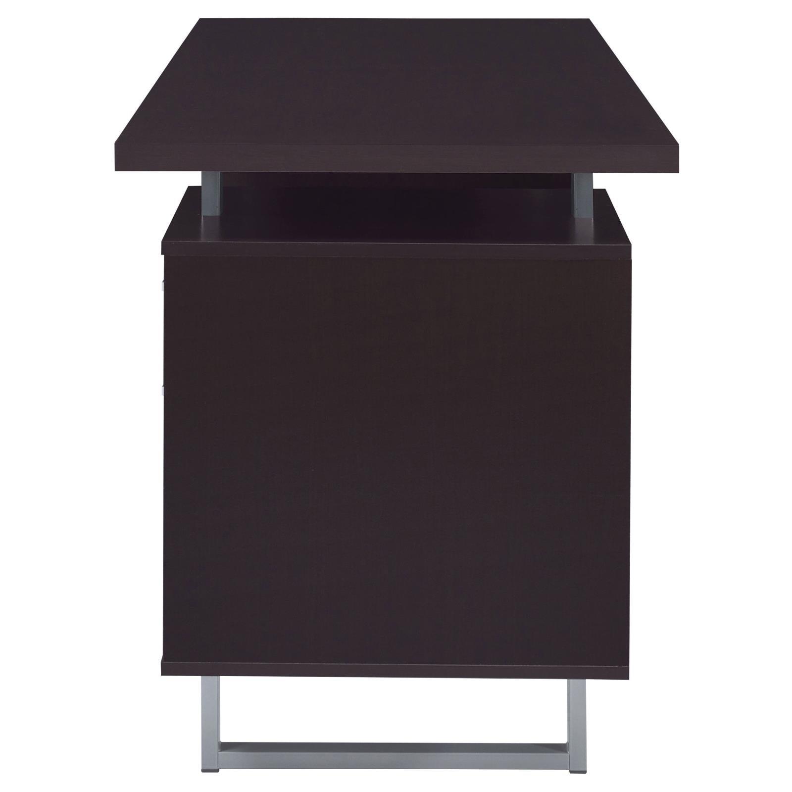 Open cabinet door showing storage compartment in Lawtey desk