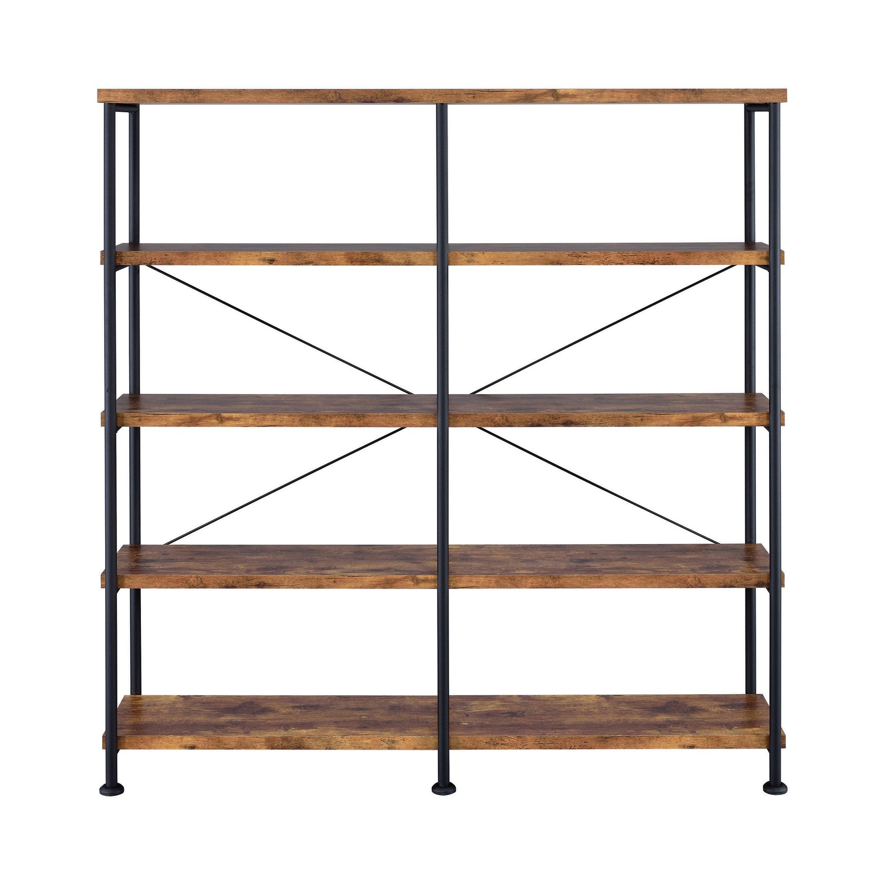 Side angle of Analiese 4-shelf open bookcase in antique nutmeg