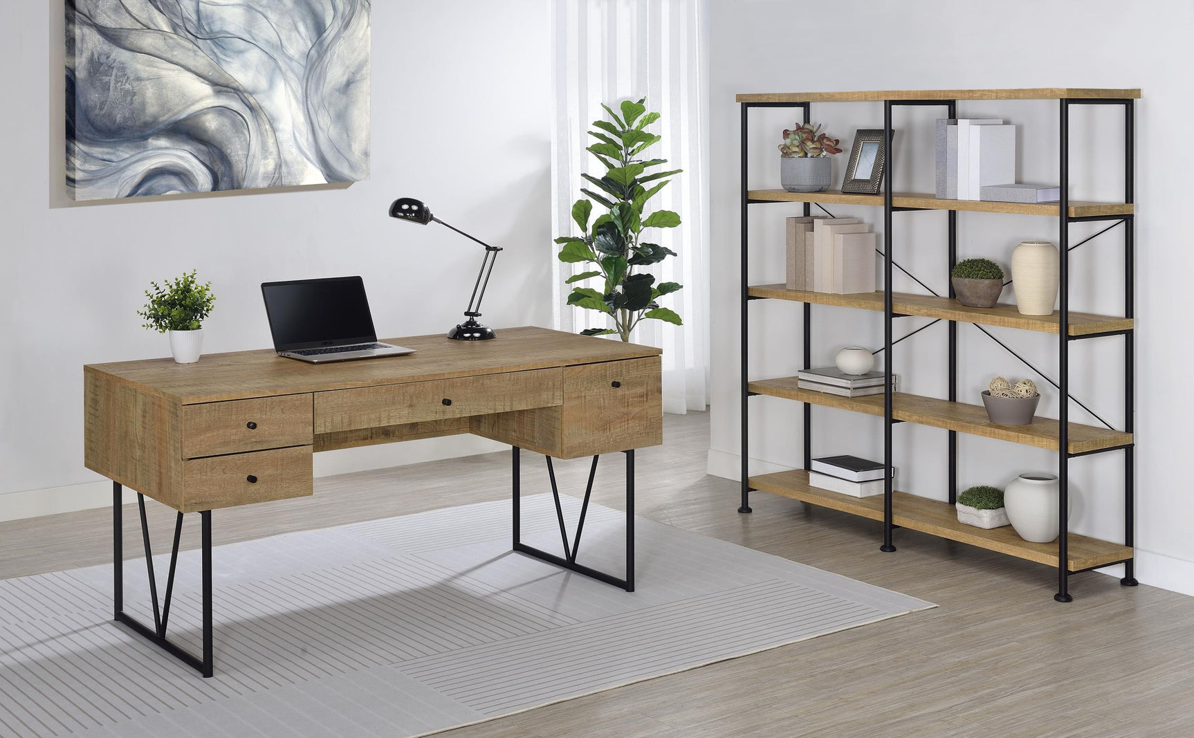 Analiese 63-inch Double Bookshelf with 4 Open Shelves in Mango Finish