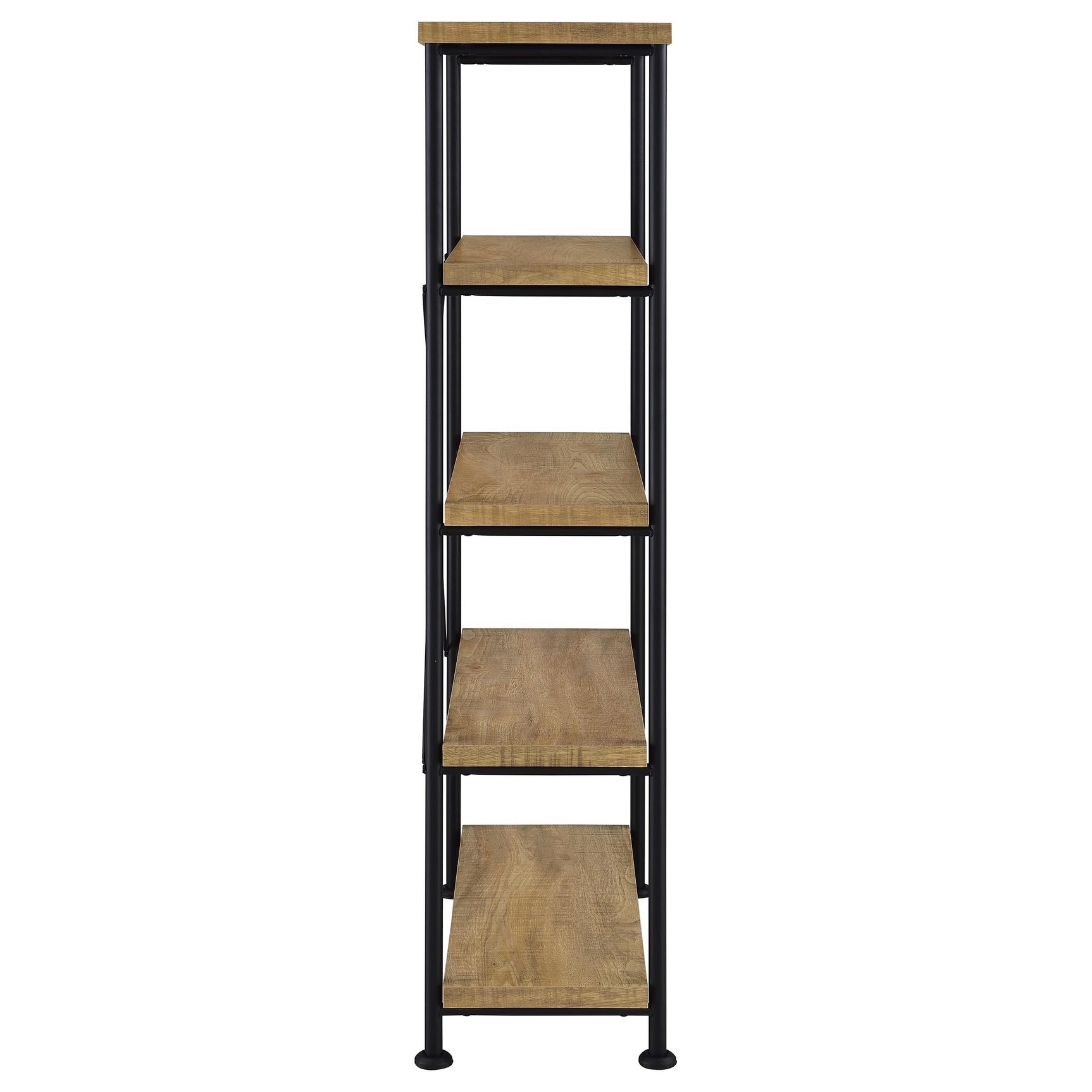 Wide shot of bookshelf standing in living room