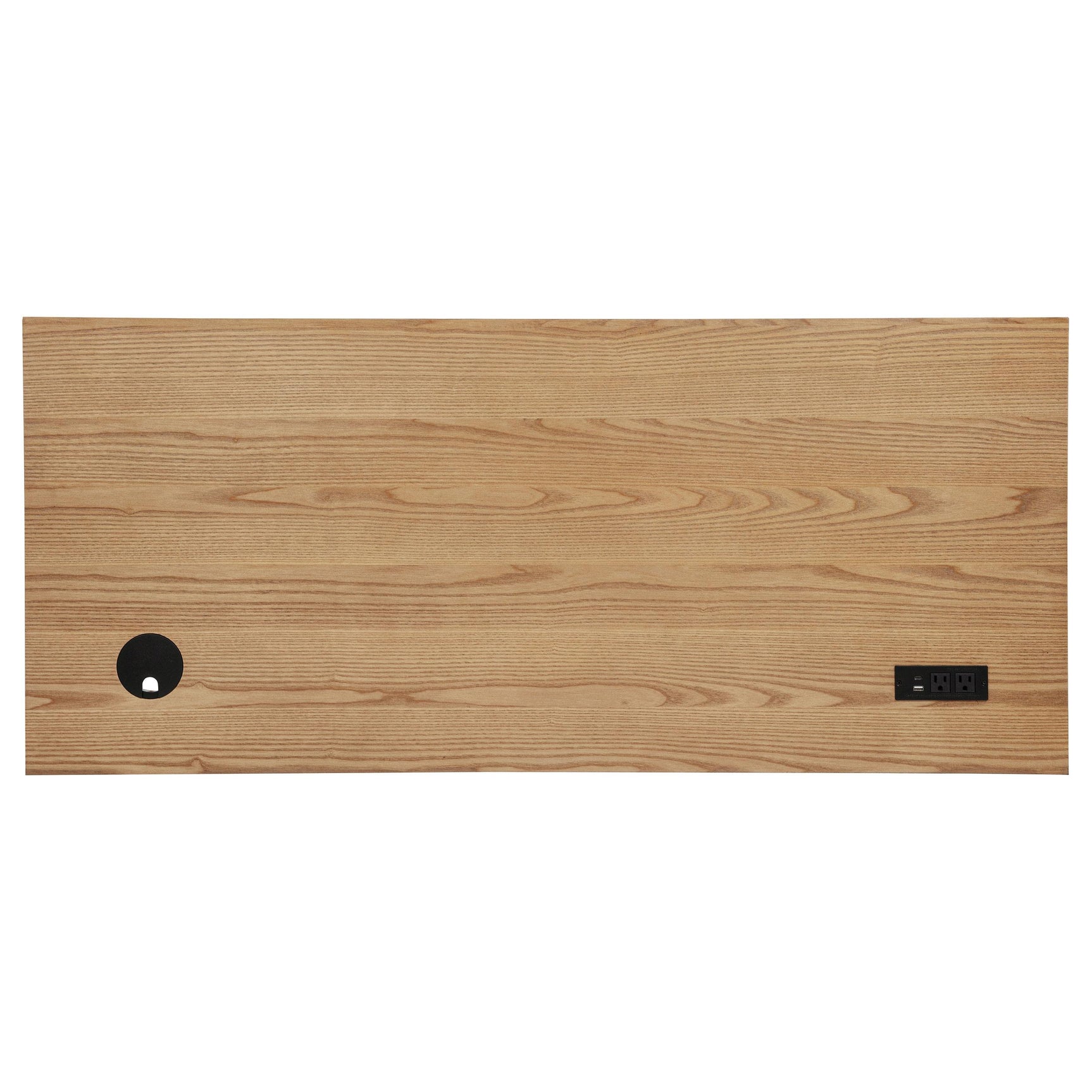 Close-up of drawer and ash veneer surface on Vermes desk