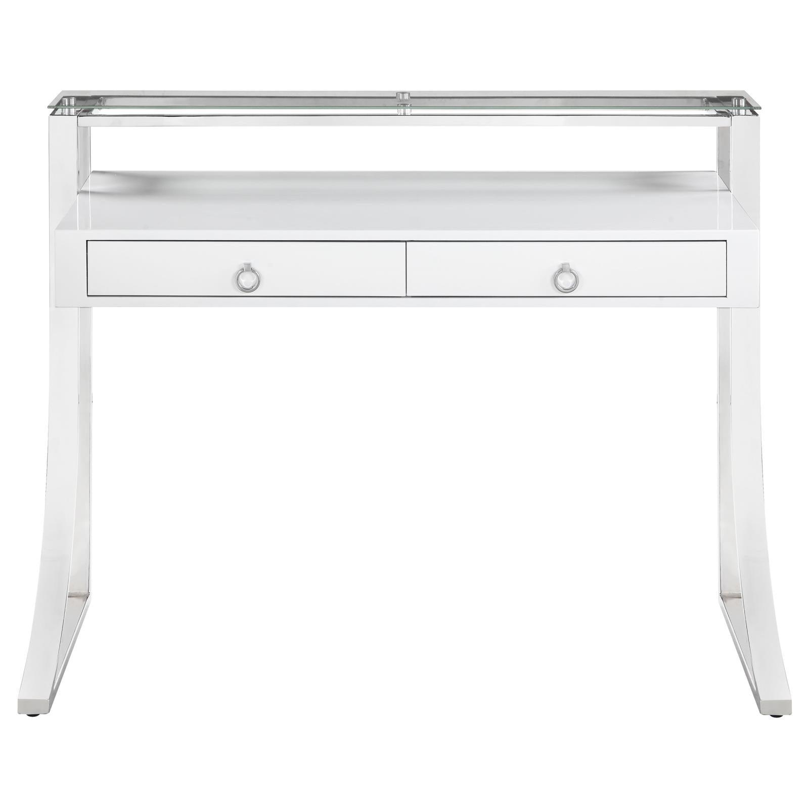 Side view of Gemma writing desk showing glossy white surface