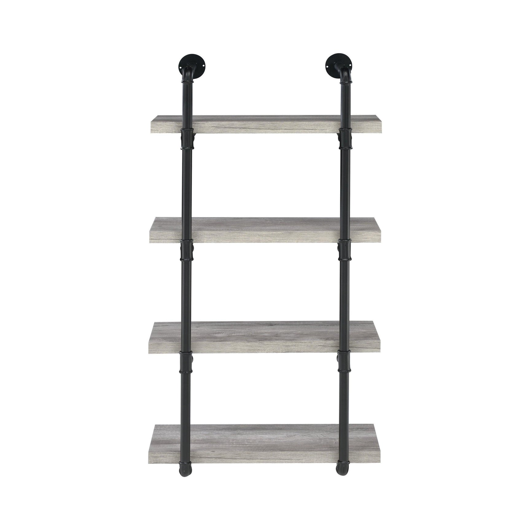 Black metal pipe frame detail on Elmcrest wall shelf