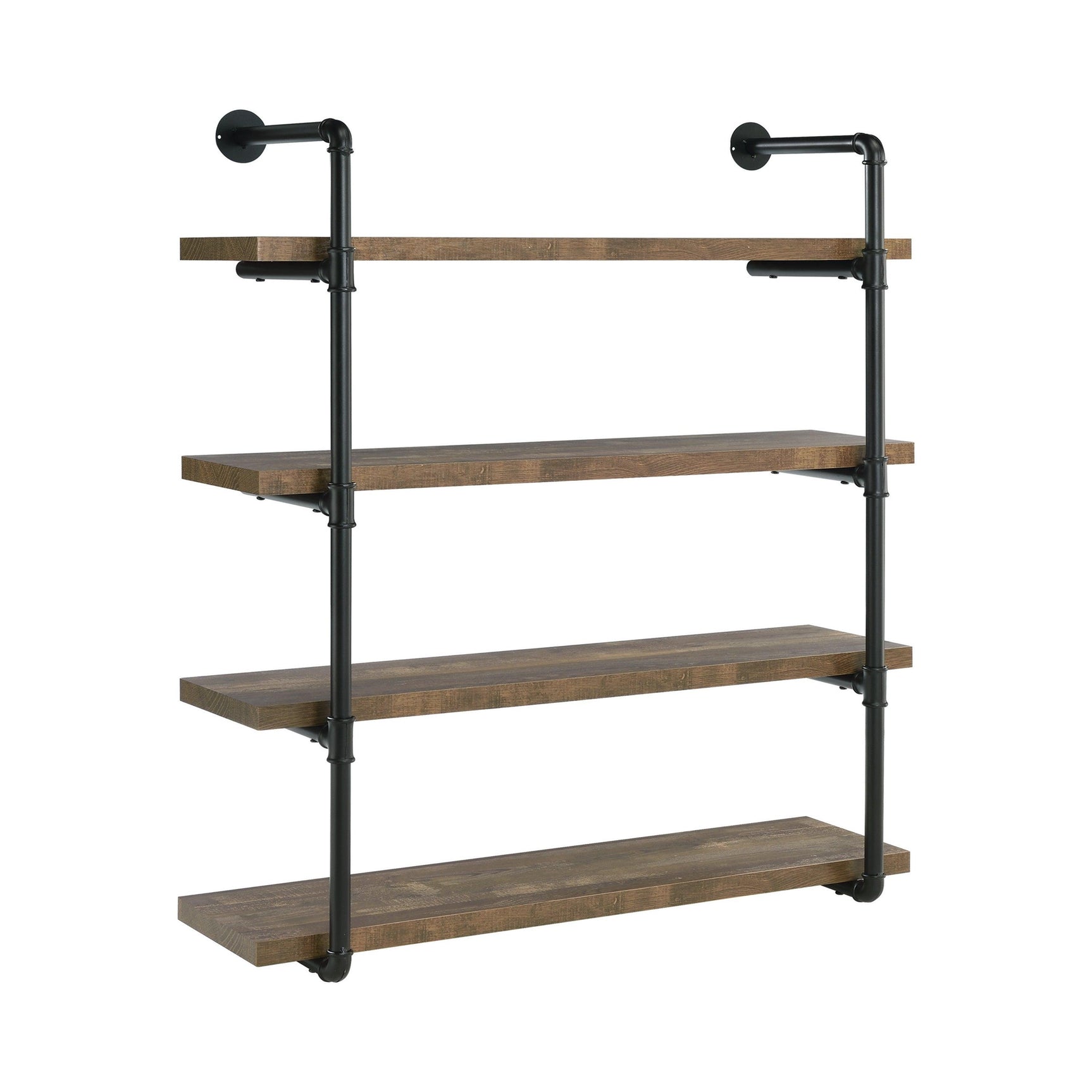 Side view of Elmcrest 40-inch wall shelf black and rustic oak