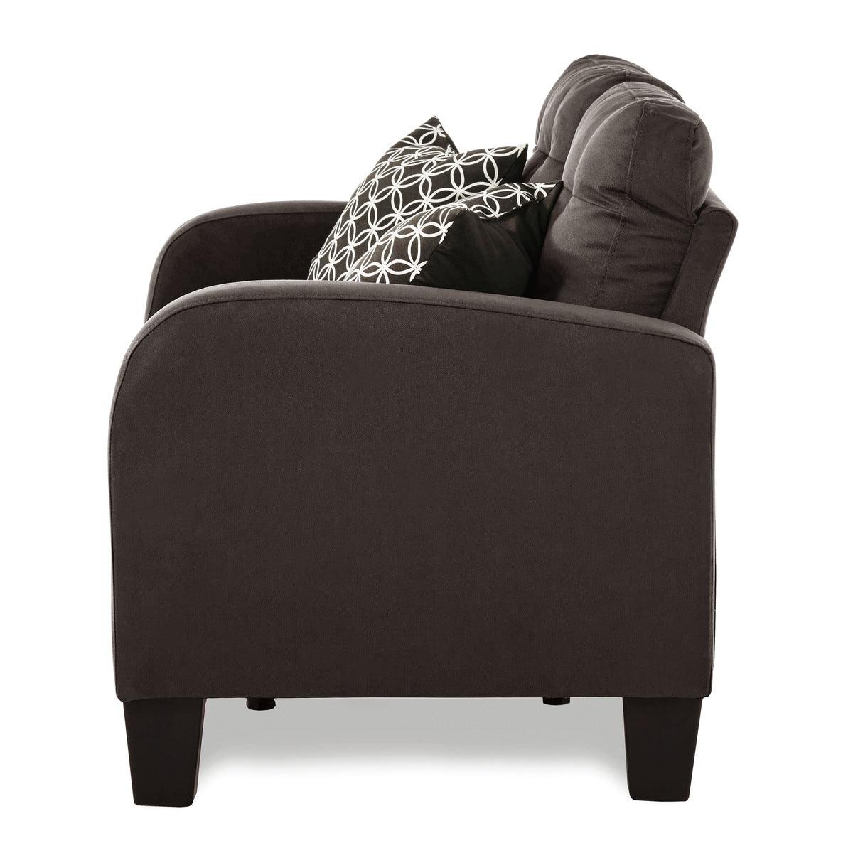 Sinclair Chocolate Tufted Fabric Loveseat side profile