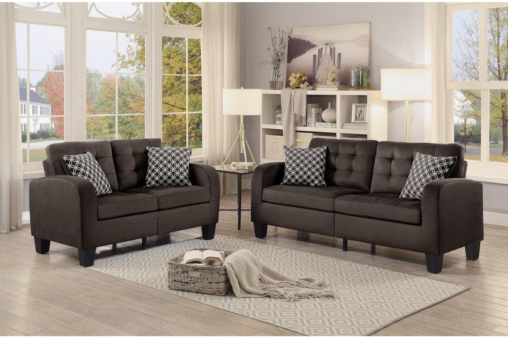 Side view of Sinclair Chocolate Fabric Tufted Sofa