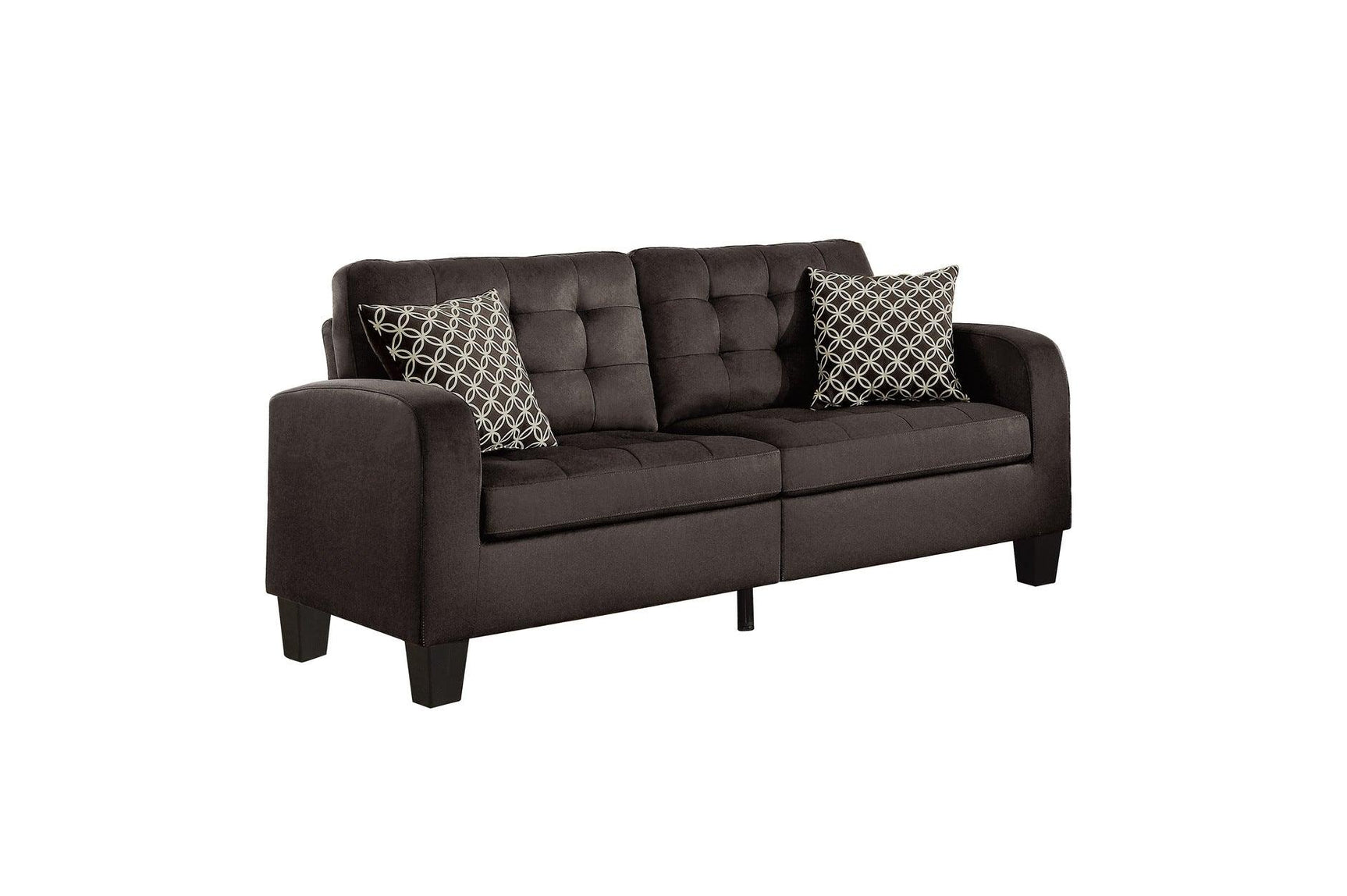 Sinclair Chocolate Fabric Tufted Sofa front angle