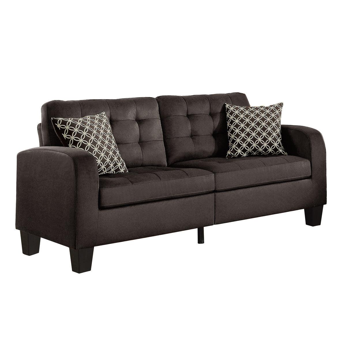 Sinclair Chocolate Fabric Tufted Sofa side view
