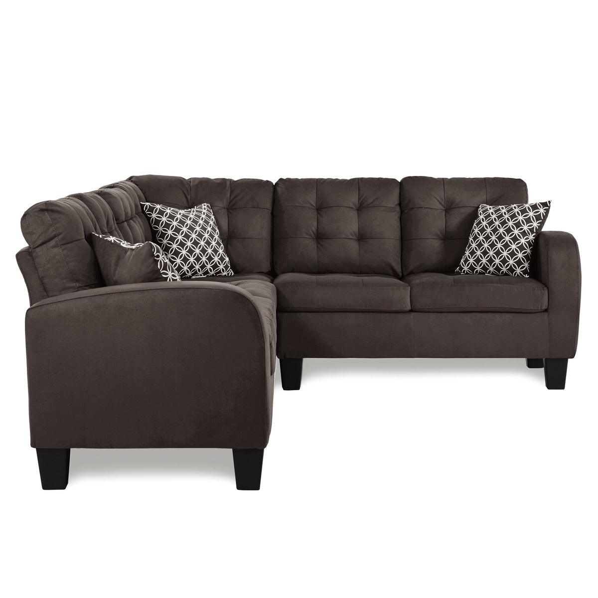 Side view of Sinclair Chocolate Fabric 2-Piece Reversible Sectional Sofa