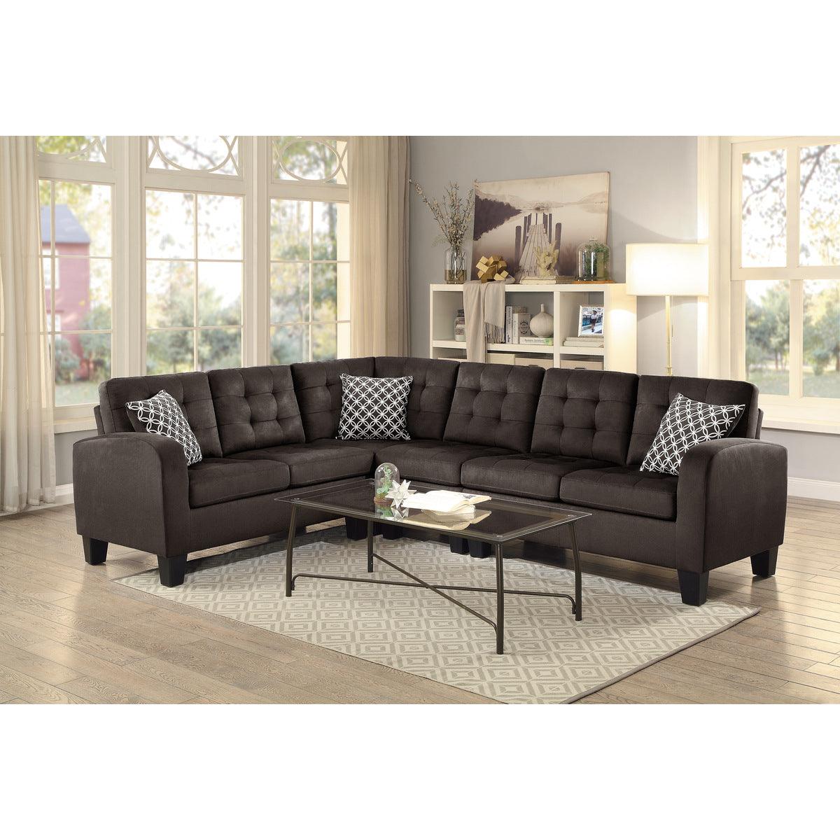 Alternate front angle of Sinclair Chocolate Fabric 2-Piece Reversible Sectional Sofa