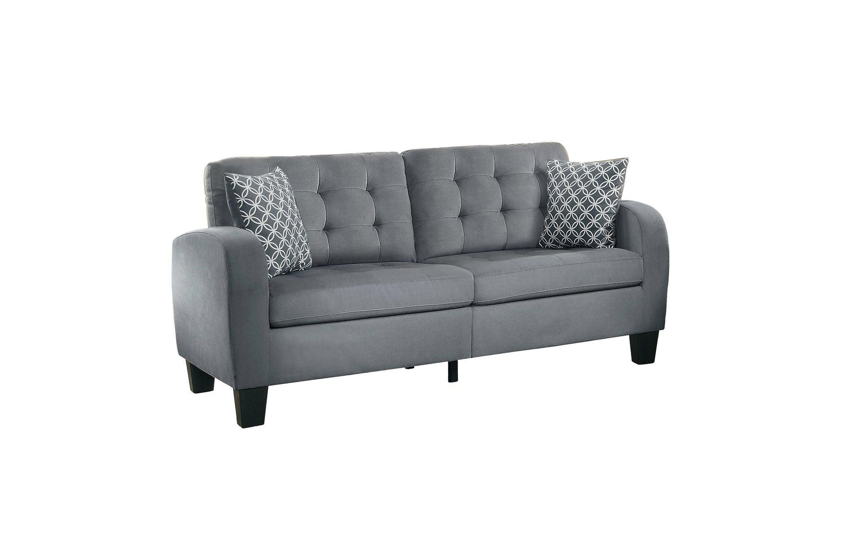 Front view of Sinclair Gray Fabric Tufted Living Room Set