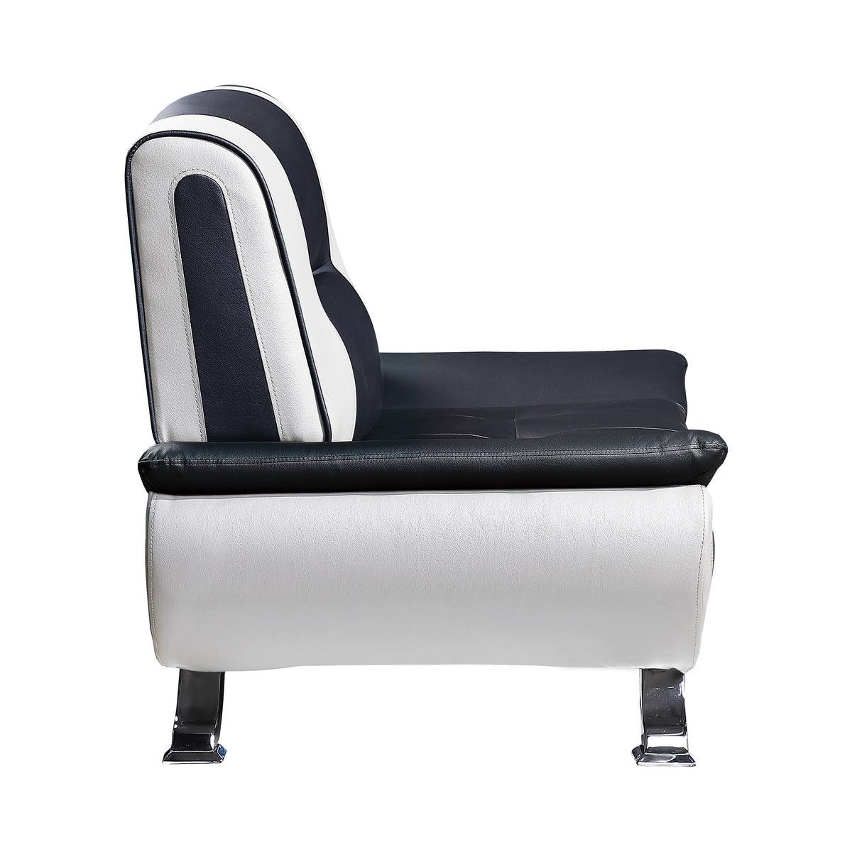 Veloce black and white faux leather upholstery chair angled side view