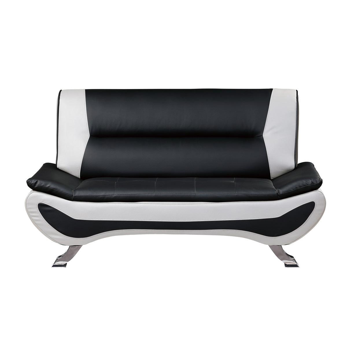 Veloce black and white faux leather love seat front view