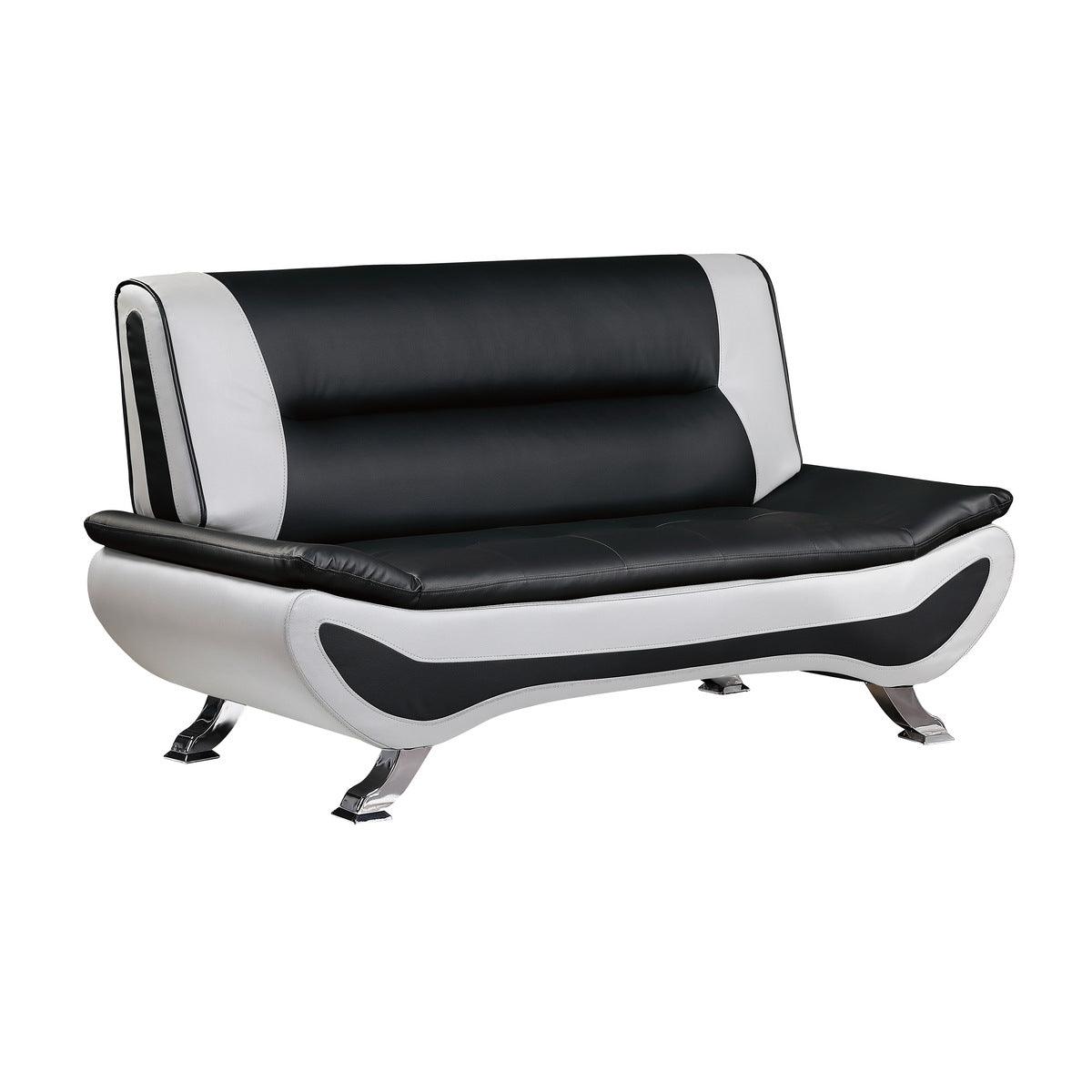 Veloce black and white faux leather love seat side view