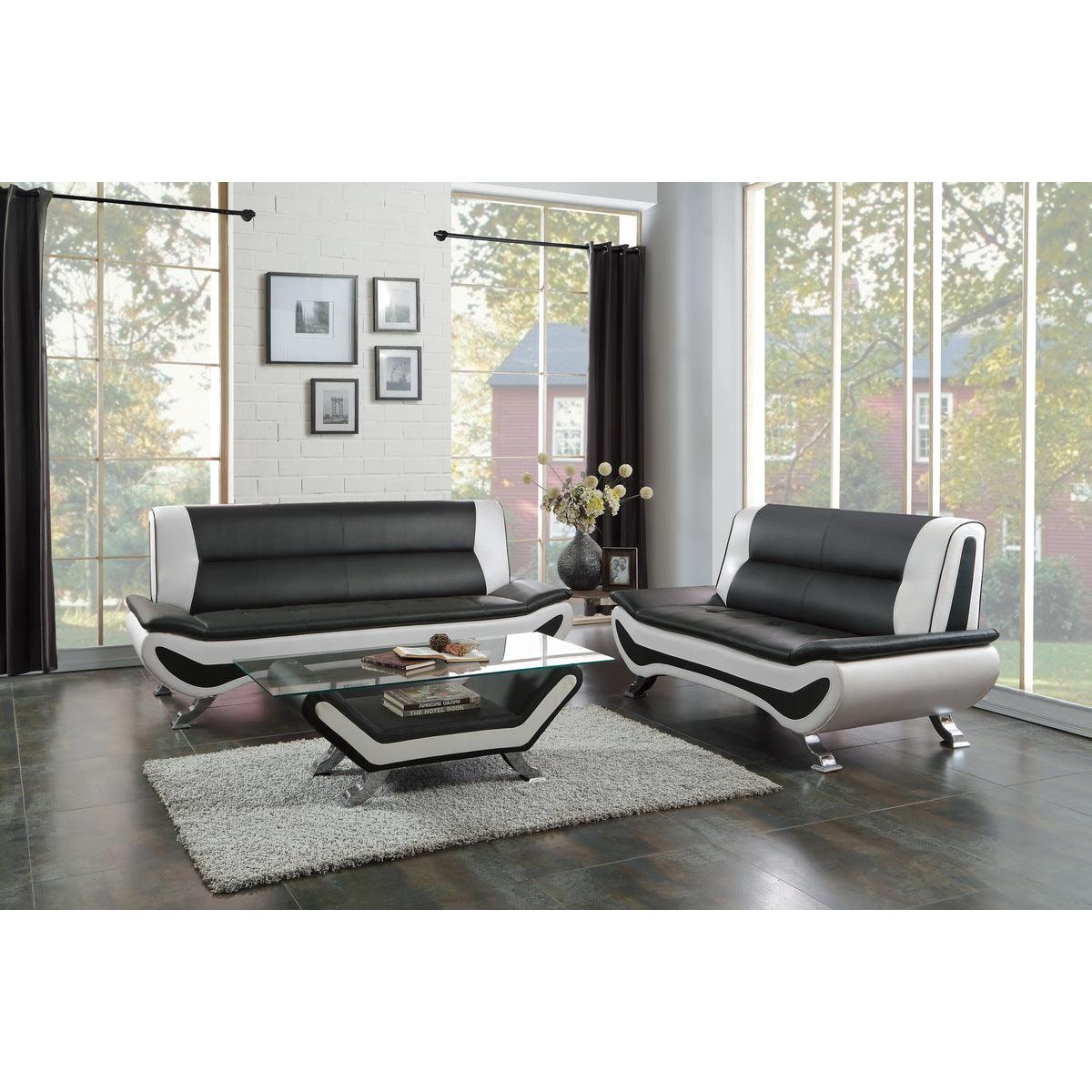Veloce love seat with tufted back and chrome legs