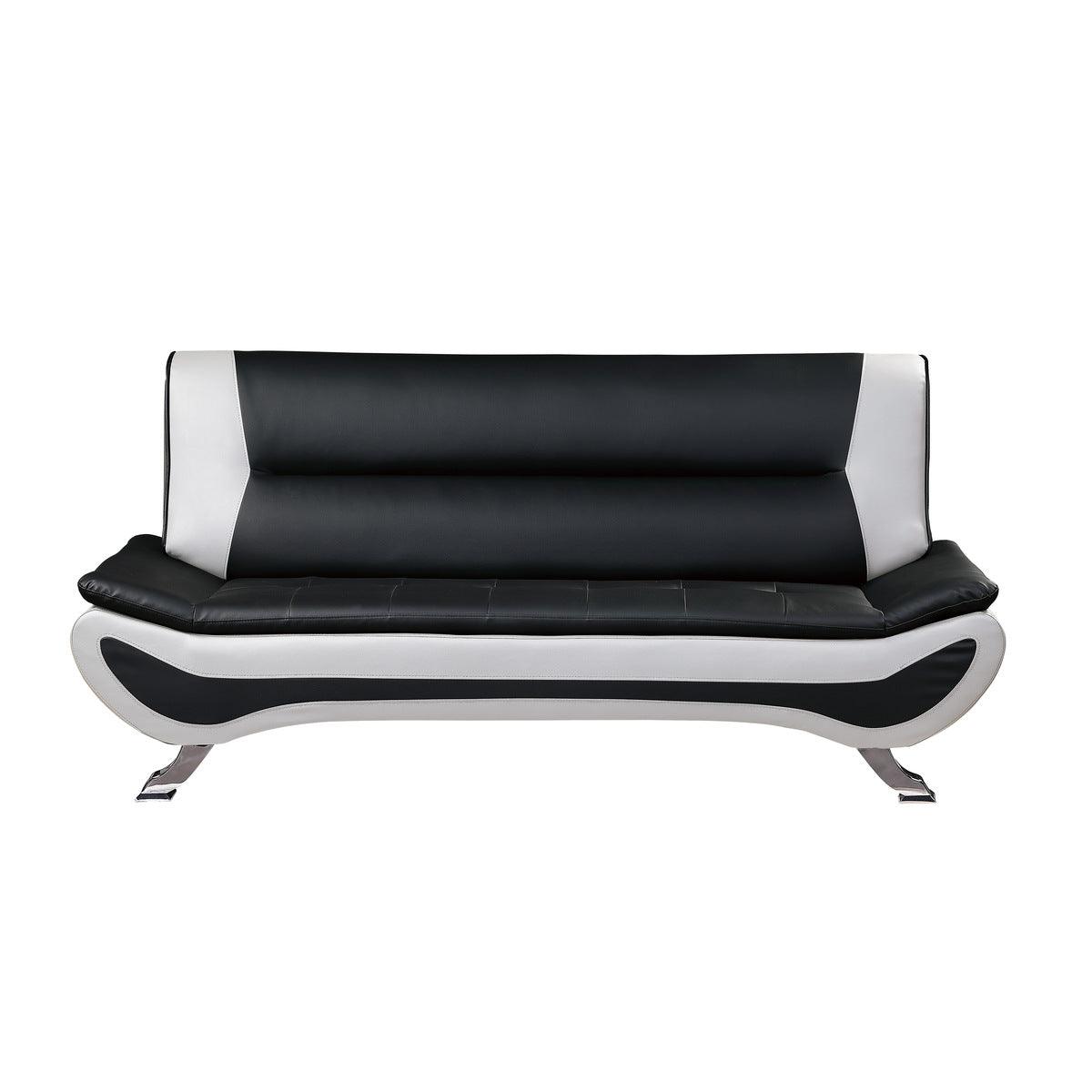 Veloce Black and White Faux Leather Sofa front view